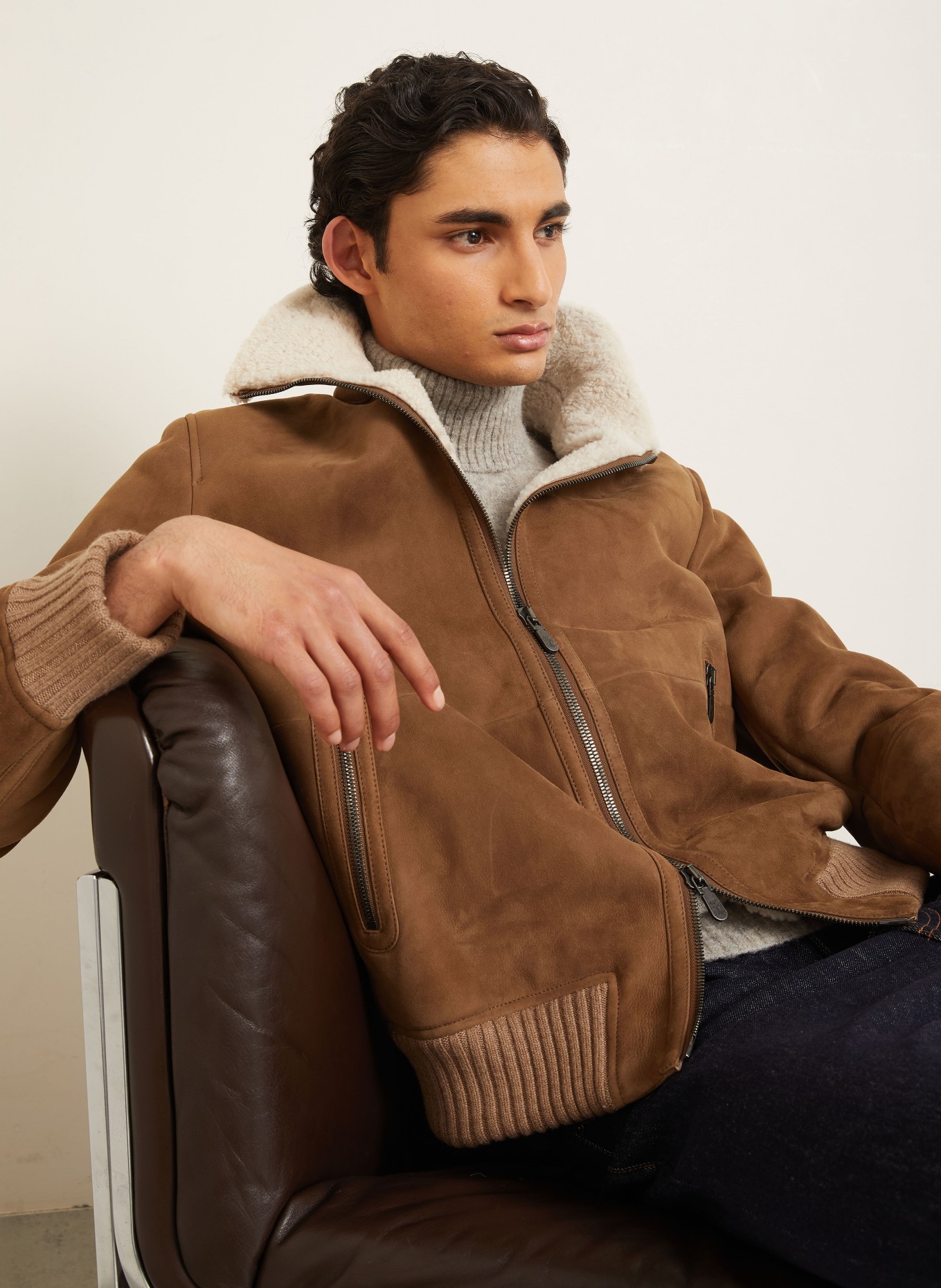 BRUNELLO CUCINELLI Leren jas: COGNAC / CRÈME