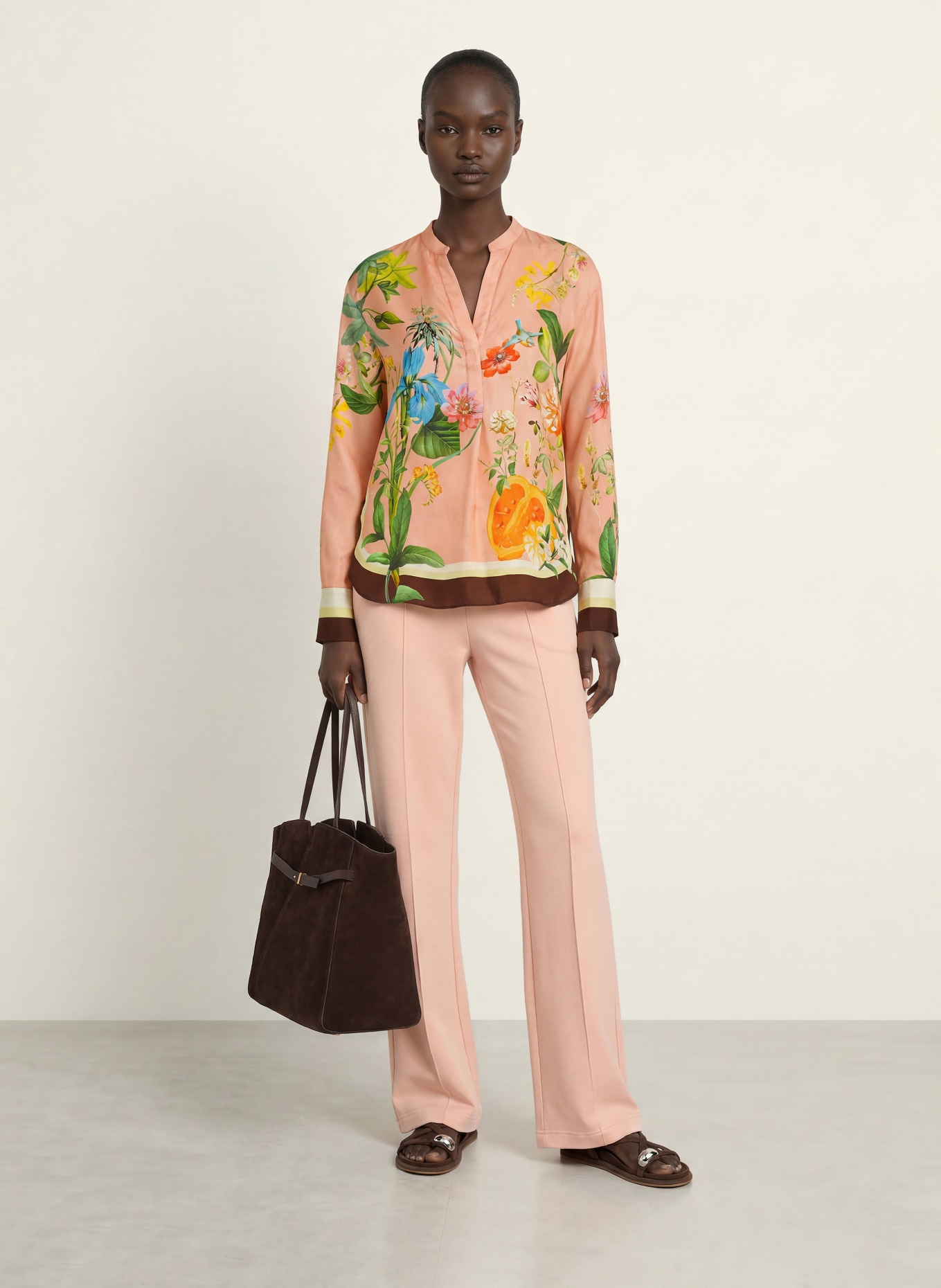 REISS Blusenshirt MILOS: ROSA / DUNKELBRAUN / HELLGRÜN
