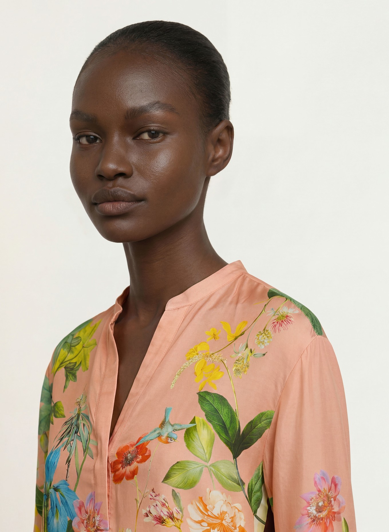 REISS Blusenshirt MILOS: ROSA / DUNKELBRAUN / HELLGRÜN