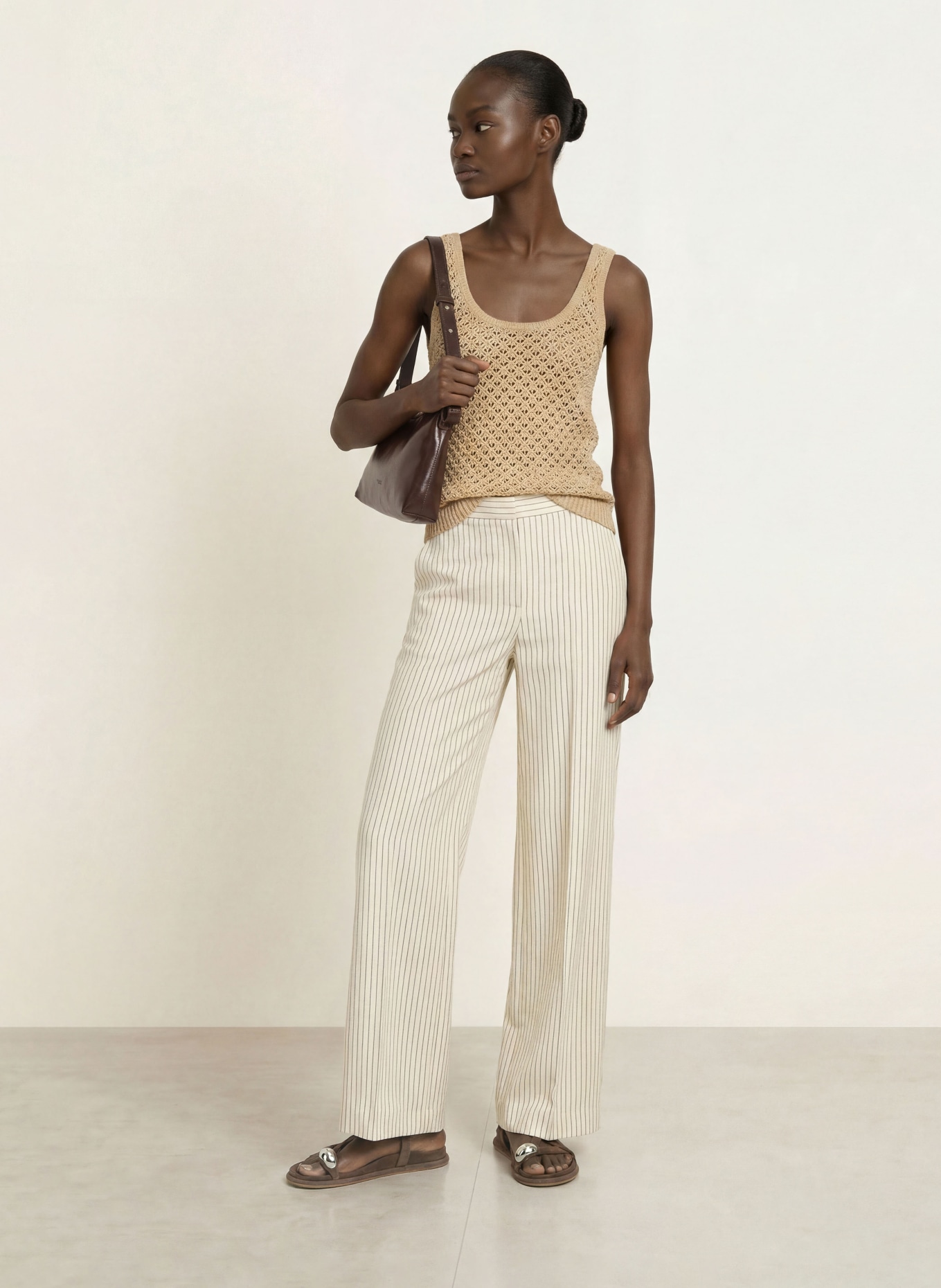 REISS Stricktop COLETTE aus Leinen: BEIGE