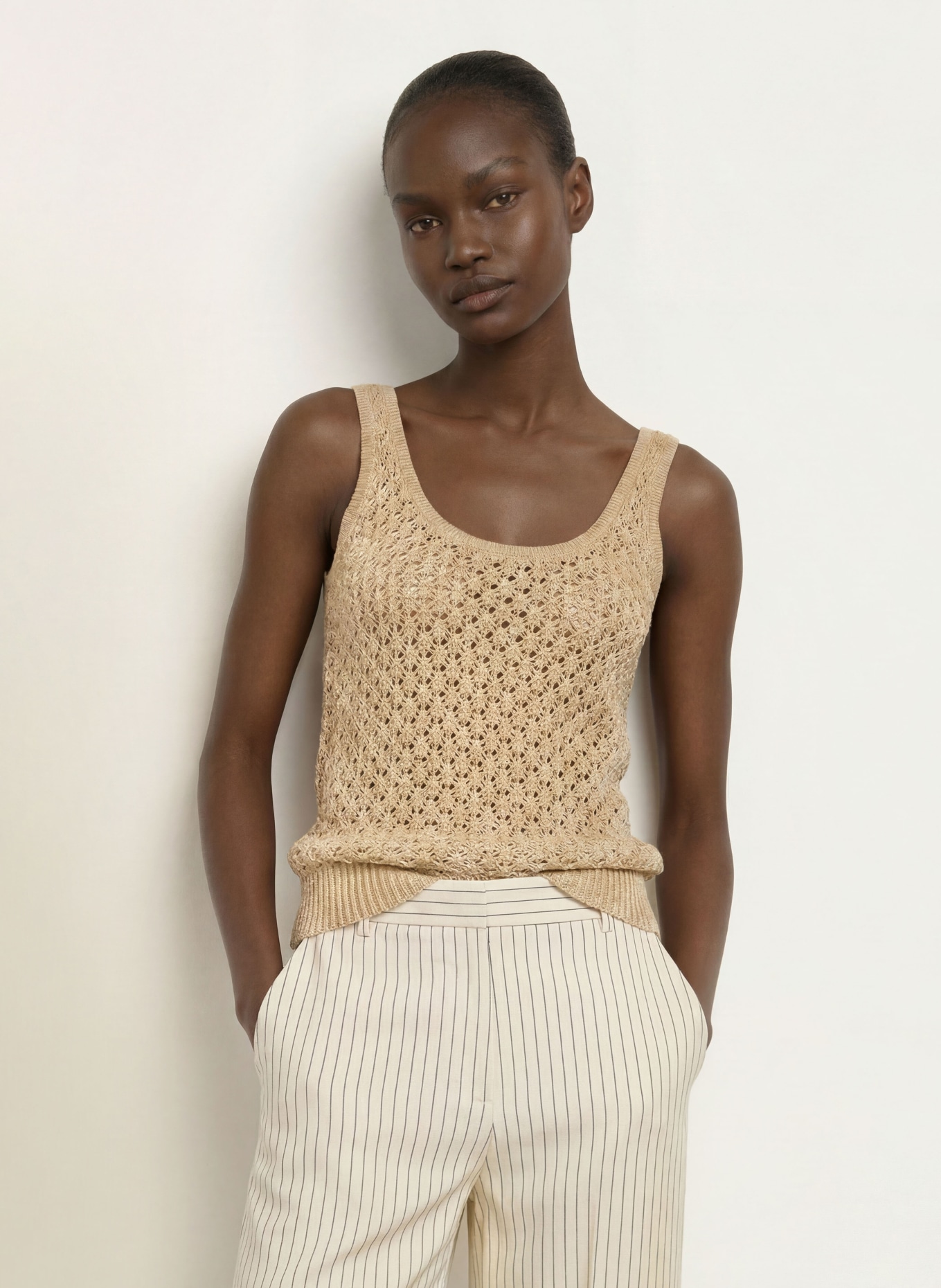 REISS Stricktop COLETTE aus Leinen: BEIGE