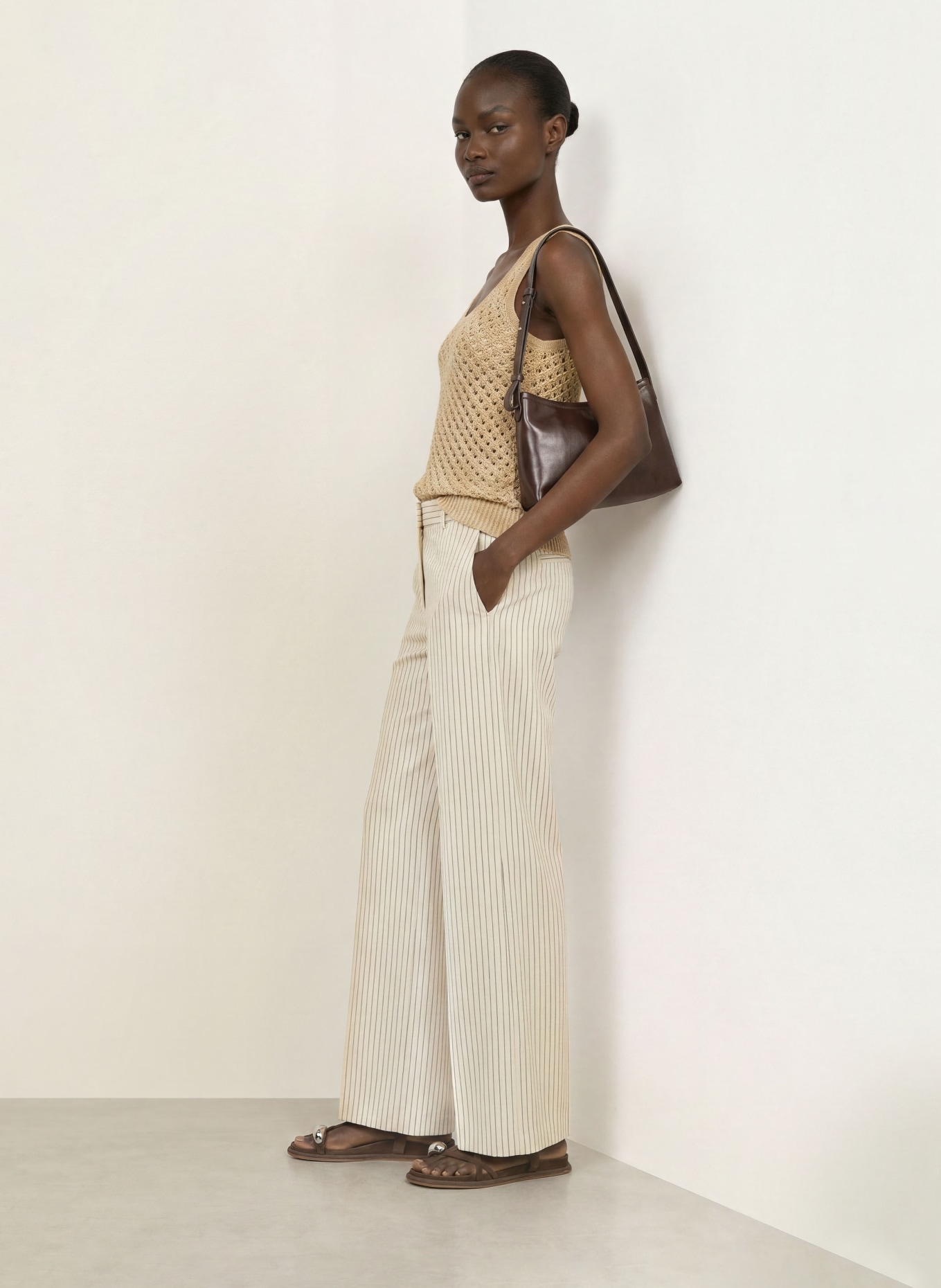 REISS Stricktop COLETTE aus Leinen: BEIGE