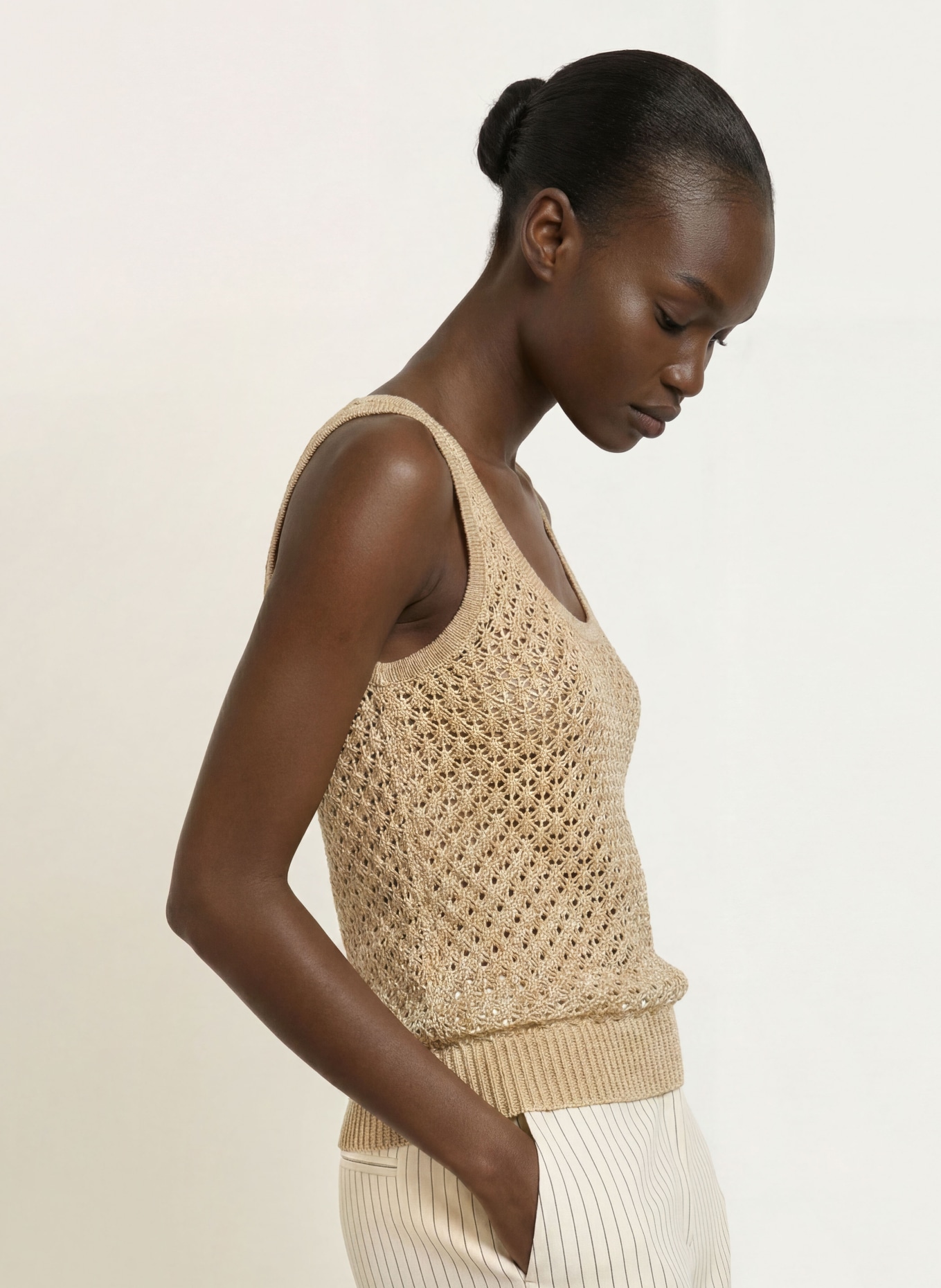 REISS Stricktop COLETTE aus Leinen: BEIGE