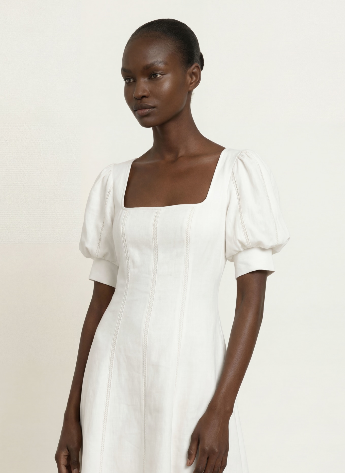 REISS Leinenkleid RIVA: ECRU