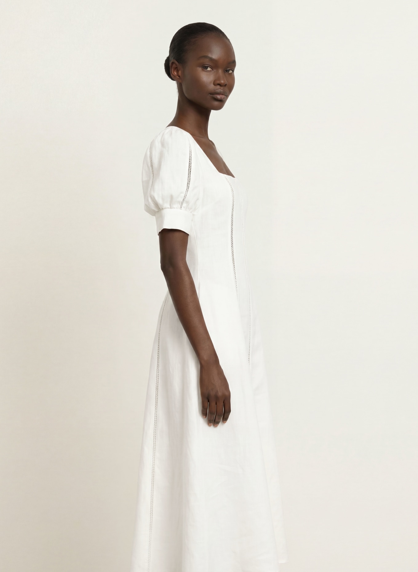 REISS Leinenkleid RIVA: ECRU