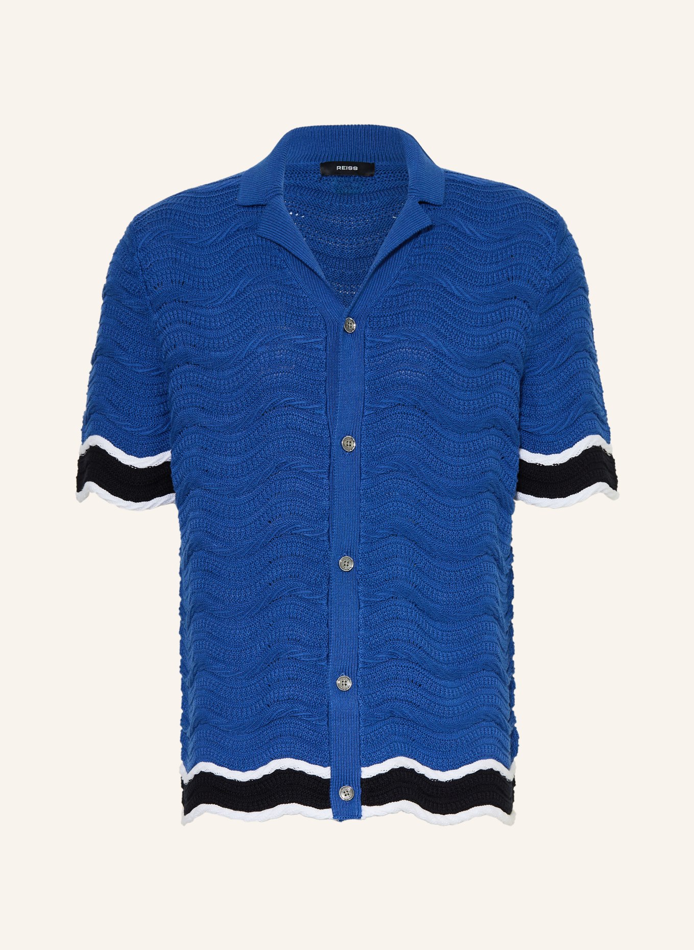 REISS Chemise en maille CIRO coupe classique: BLEU / BLANC / NOIR