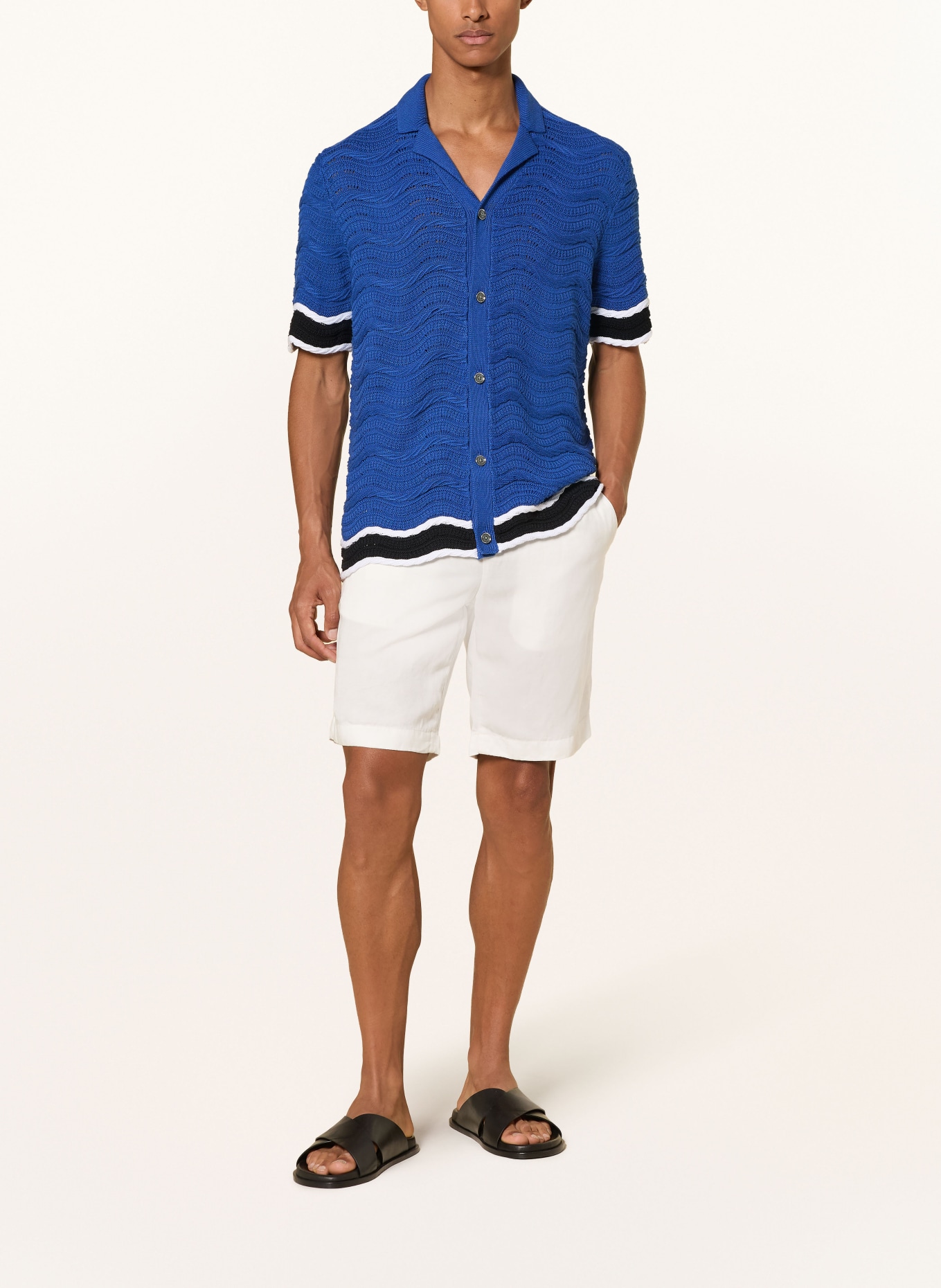 REISS Chemise en maille CIRO coupe classique: BLEU / BLANC / NOIR