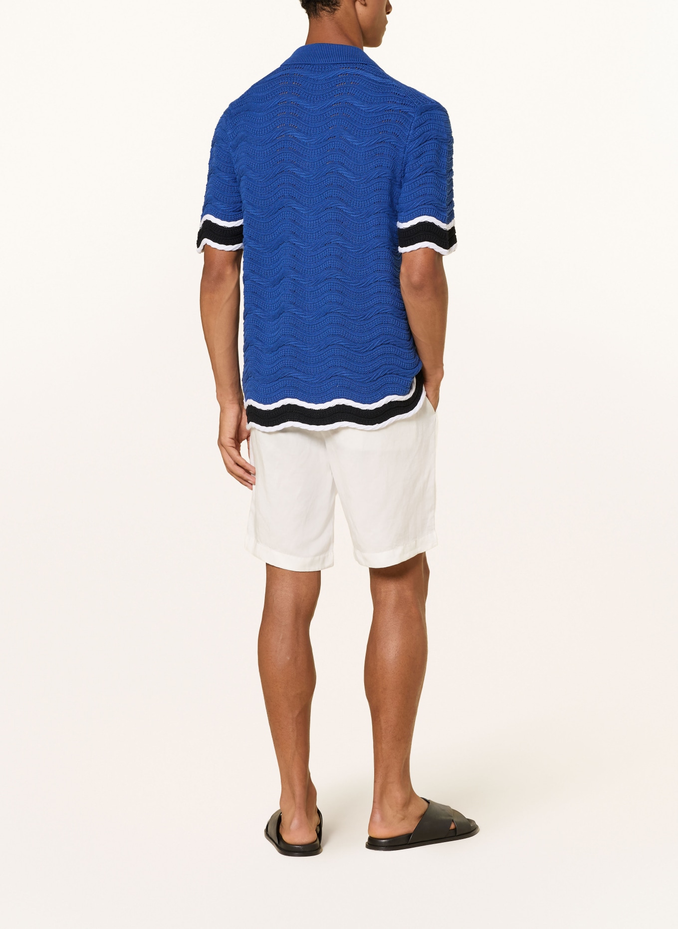 REISS Chemise en maille CIRO coupe classique: BLEU / BLANC / NOIR