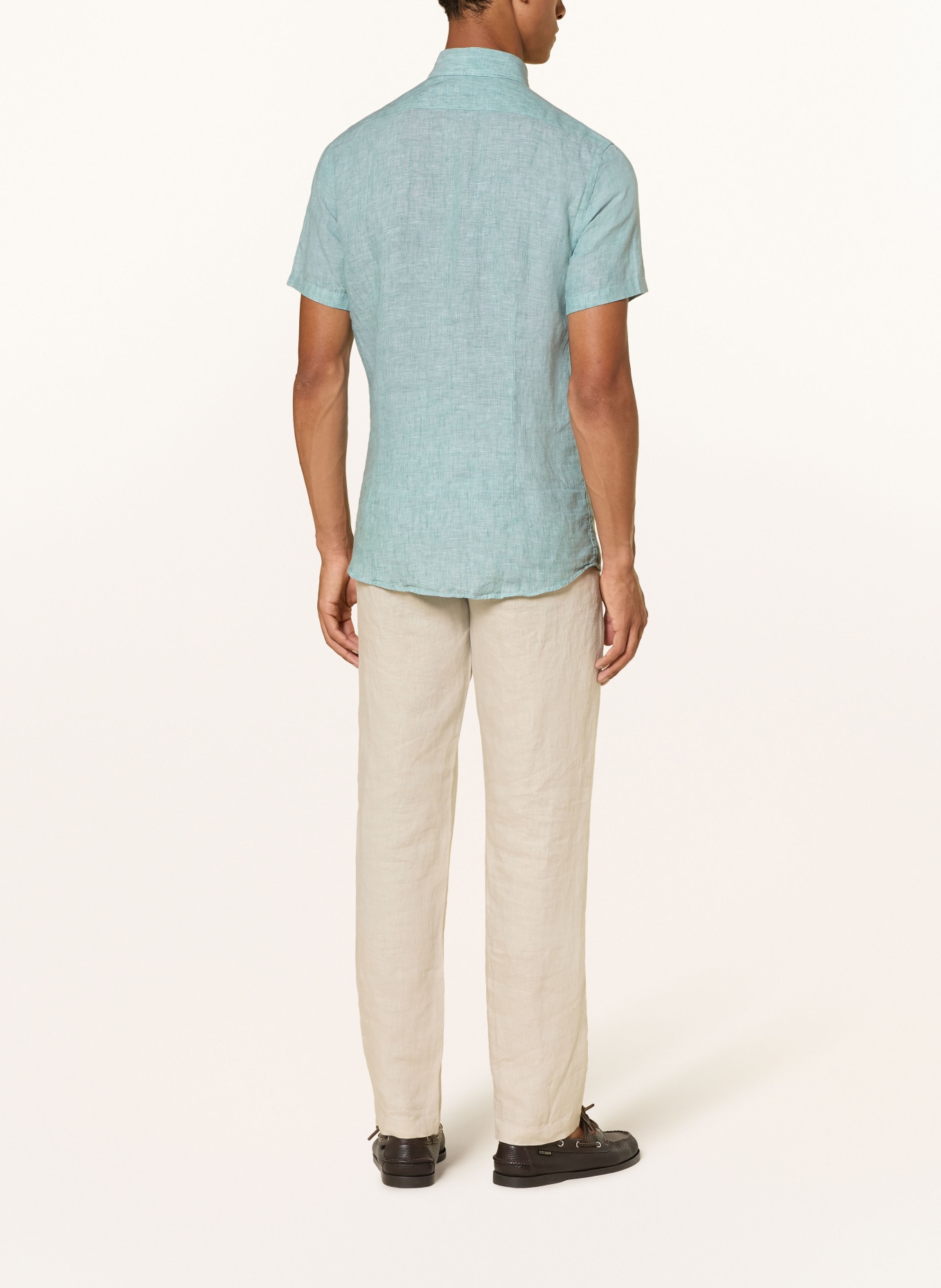 REISS Chemise à manches courtes HOLIDAY Slim Fit en lin: TURQUOISE