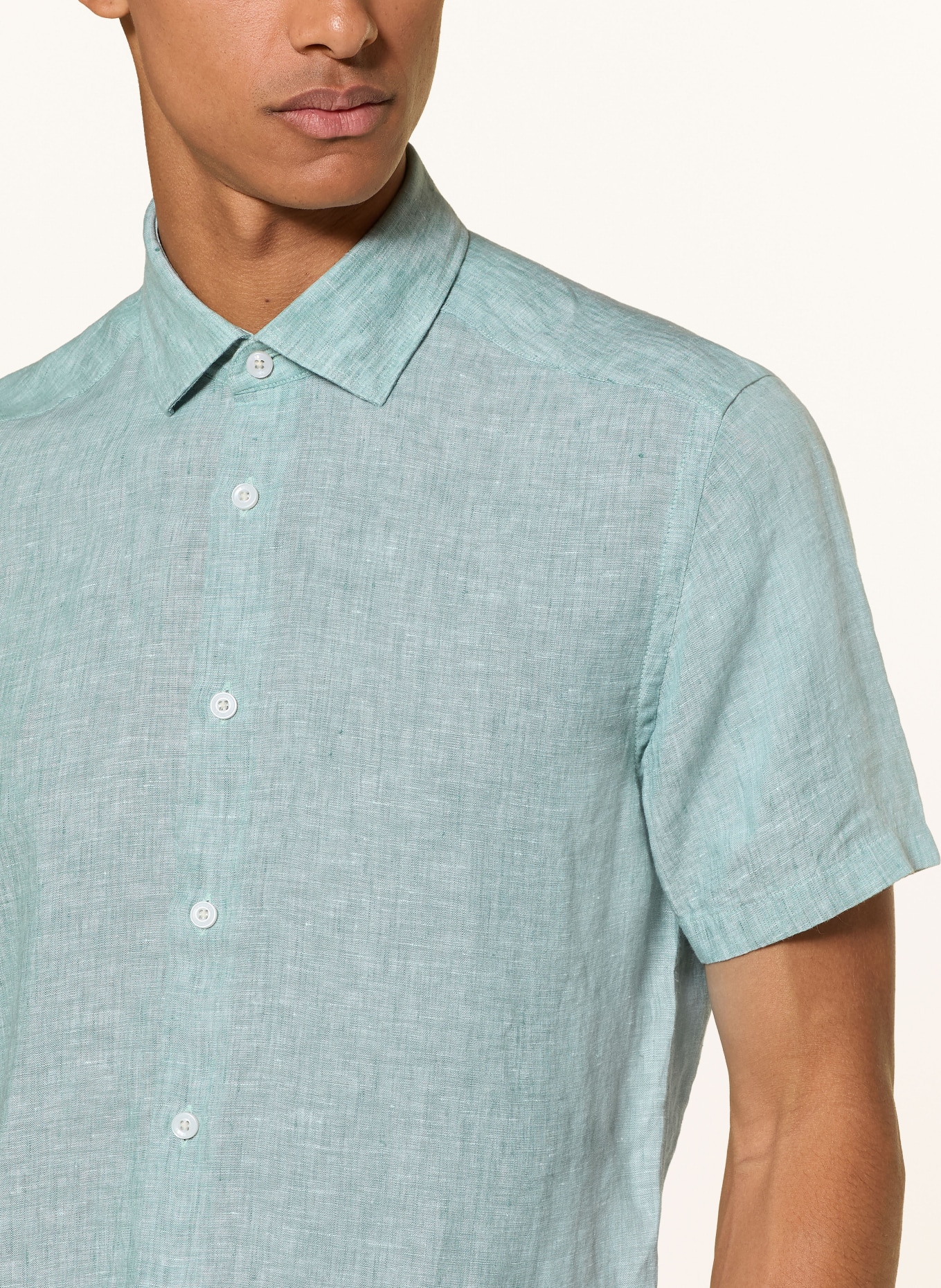 REISS Chemise à manches courtes HOLIDAY Slim Fit en lin: TURQUOISE