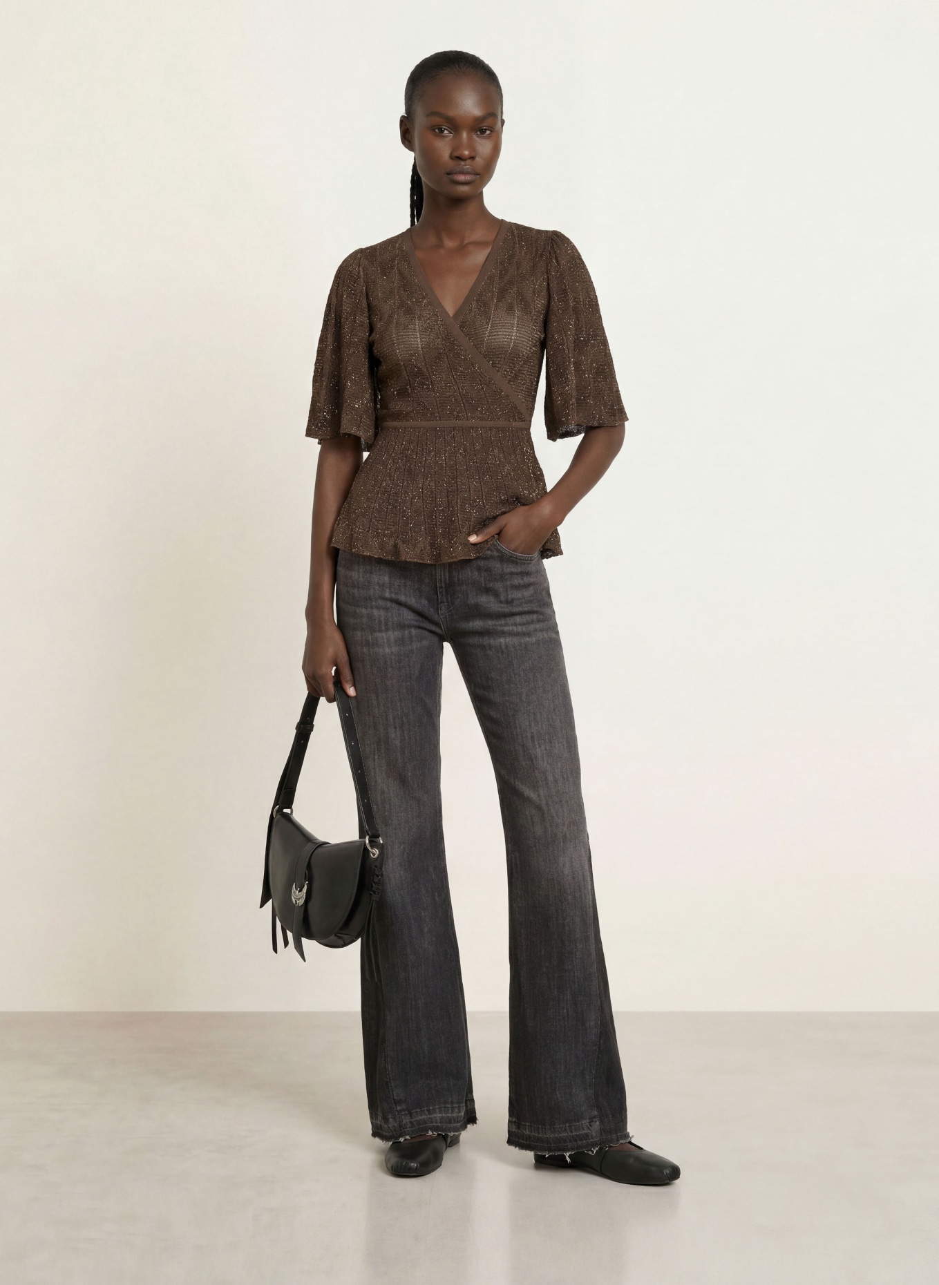 ba&sh Wickelbluse WENDY: DUNKELBRAUN / GOLD