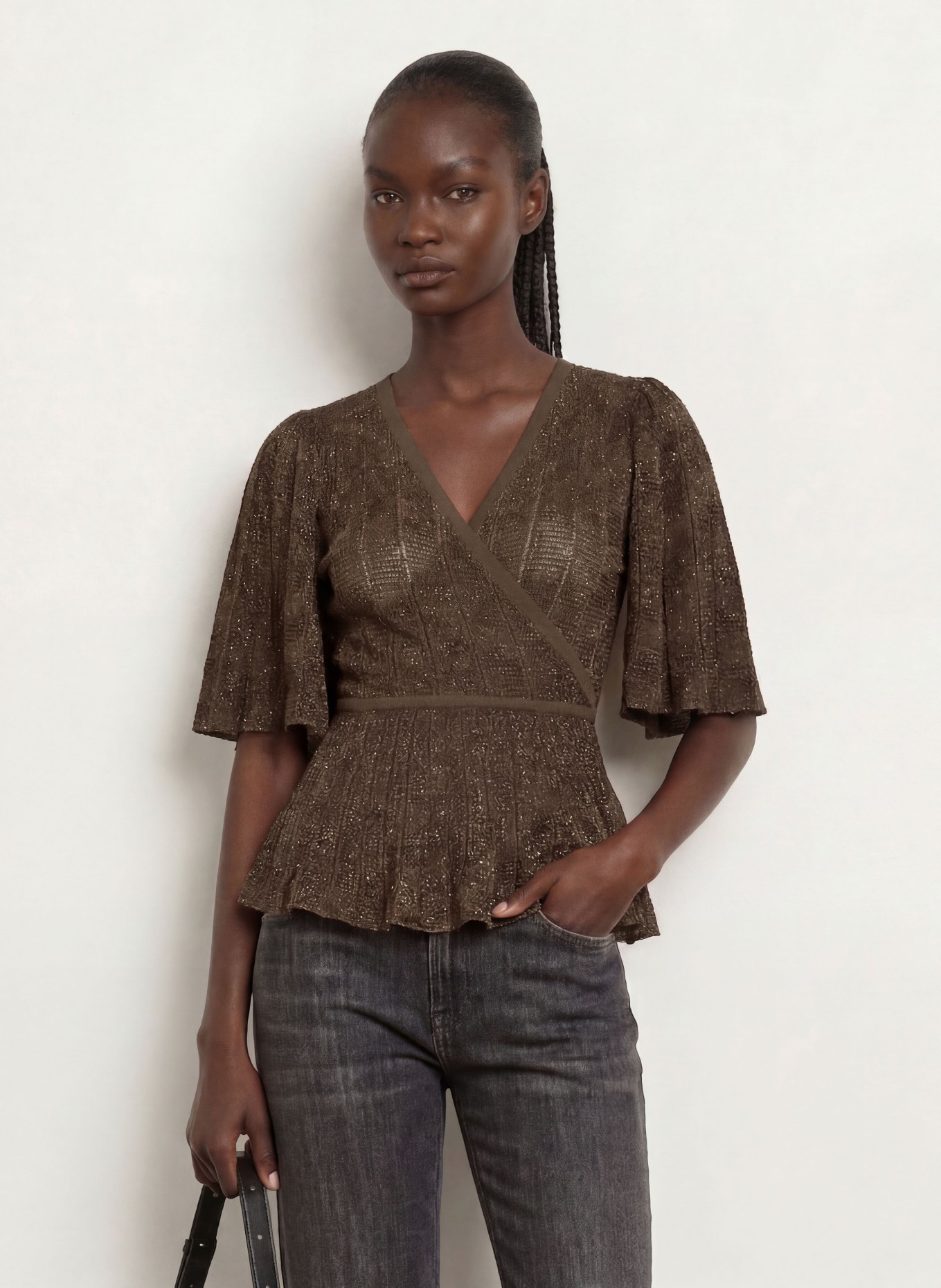 ba&sh Wickelbluse WENDY: DUNKELBRAUN / GOLD