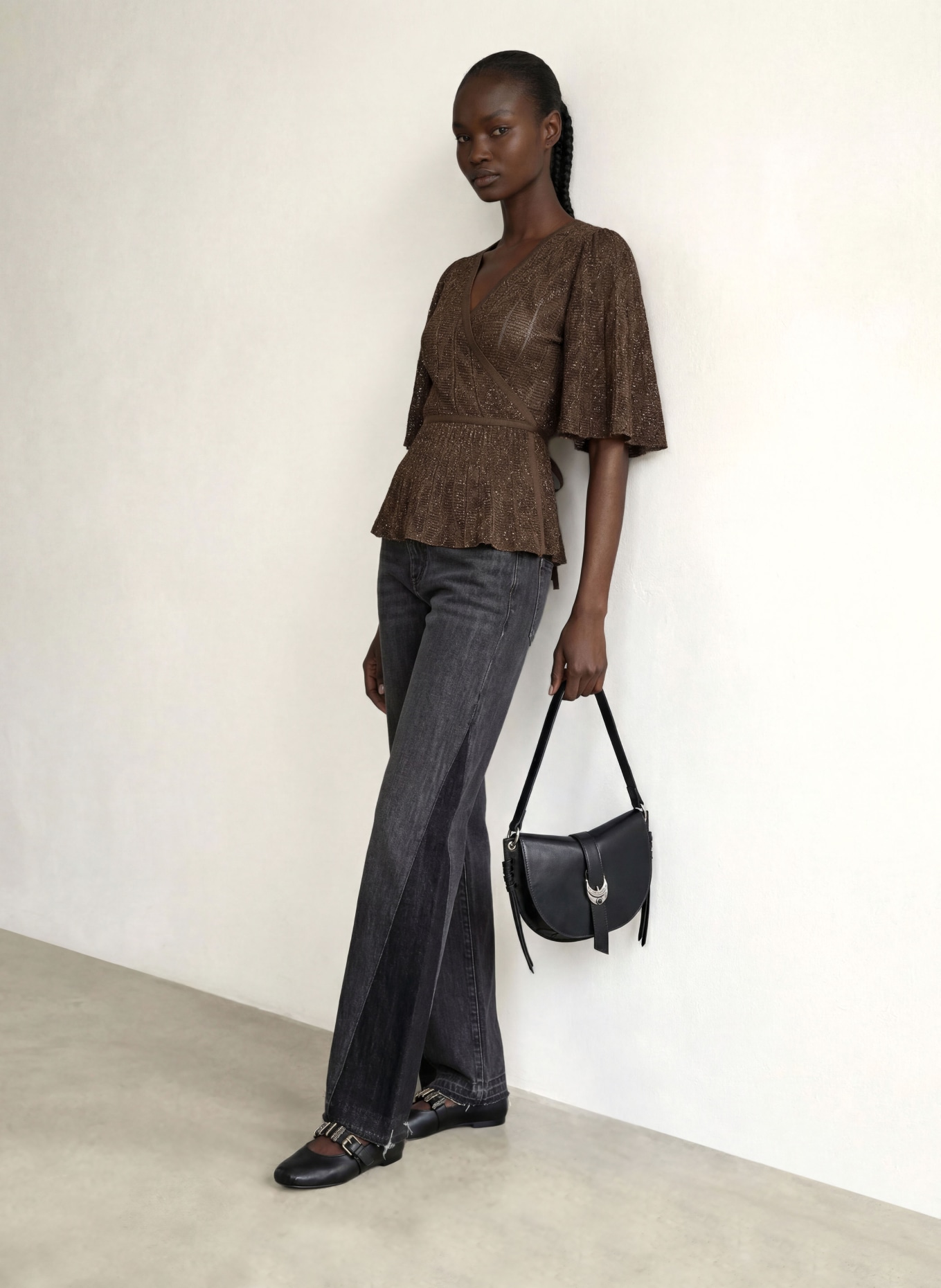 ba&sh Wickelbluse WENDY: DUNKELBRAUN / GOLD