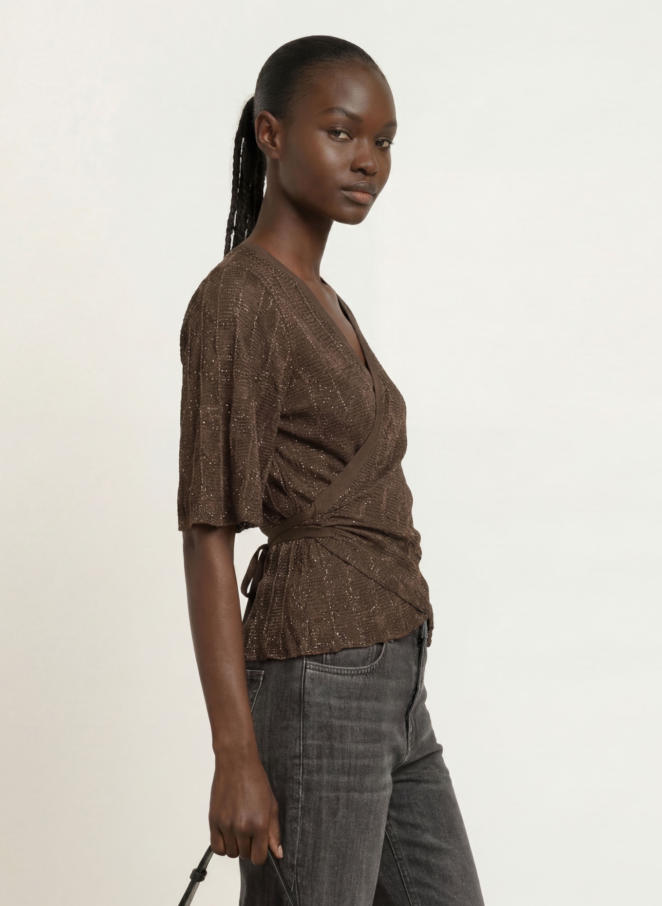 ba&sh Wickelbluse WENDY: DUNKELBRAUN / GOLD