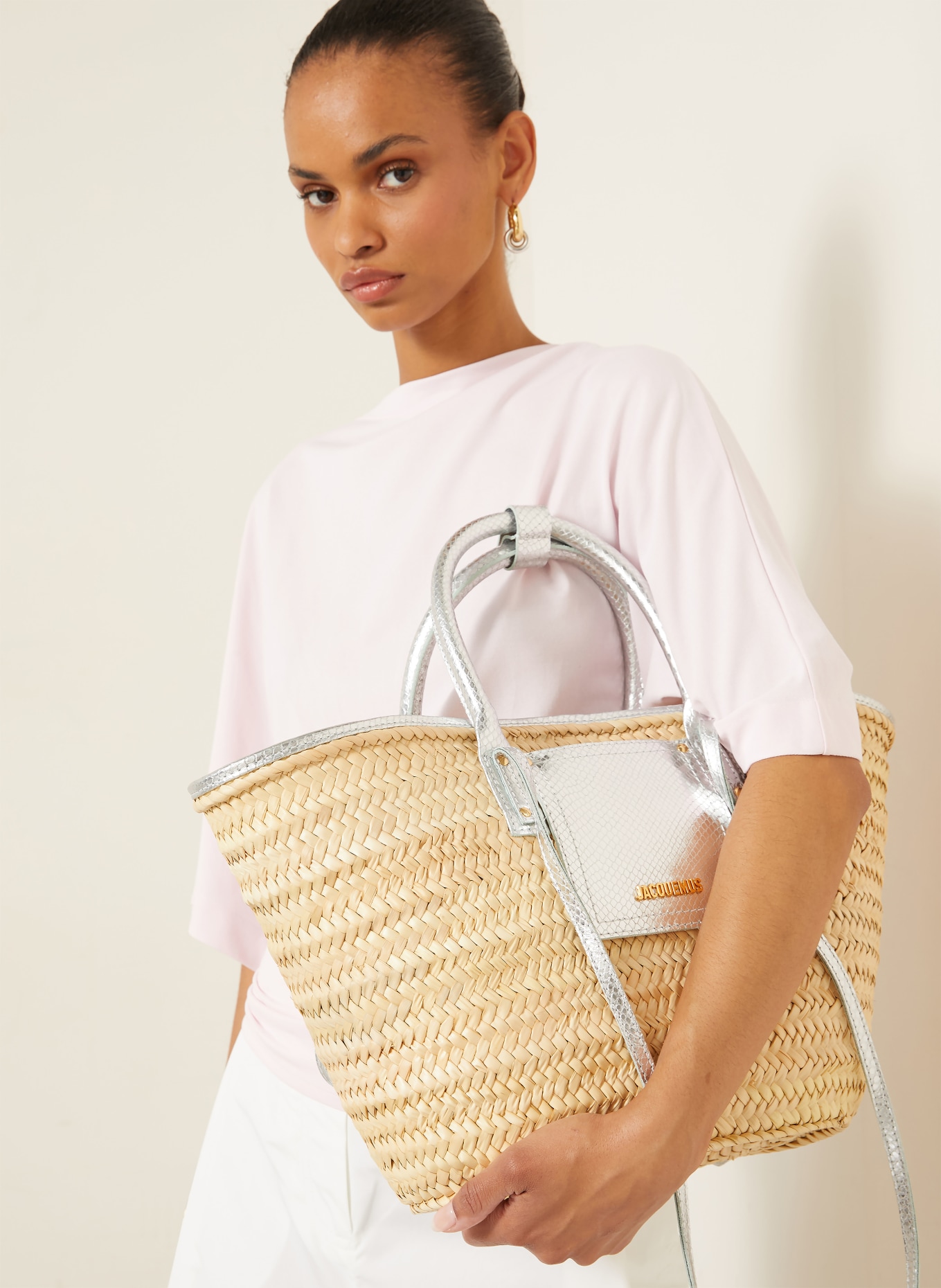 JACQUEMUS Shopper LE PANIER SOLI: BEIGE / ZILVER