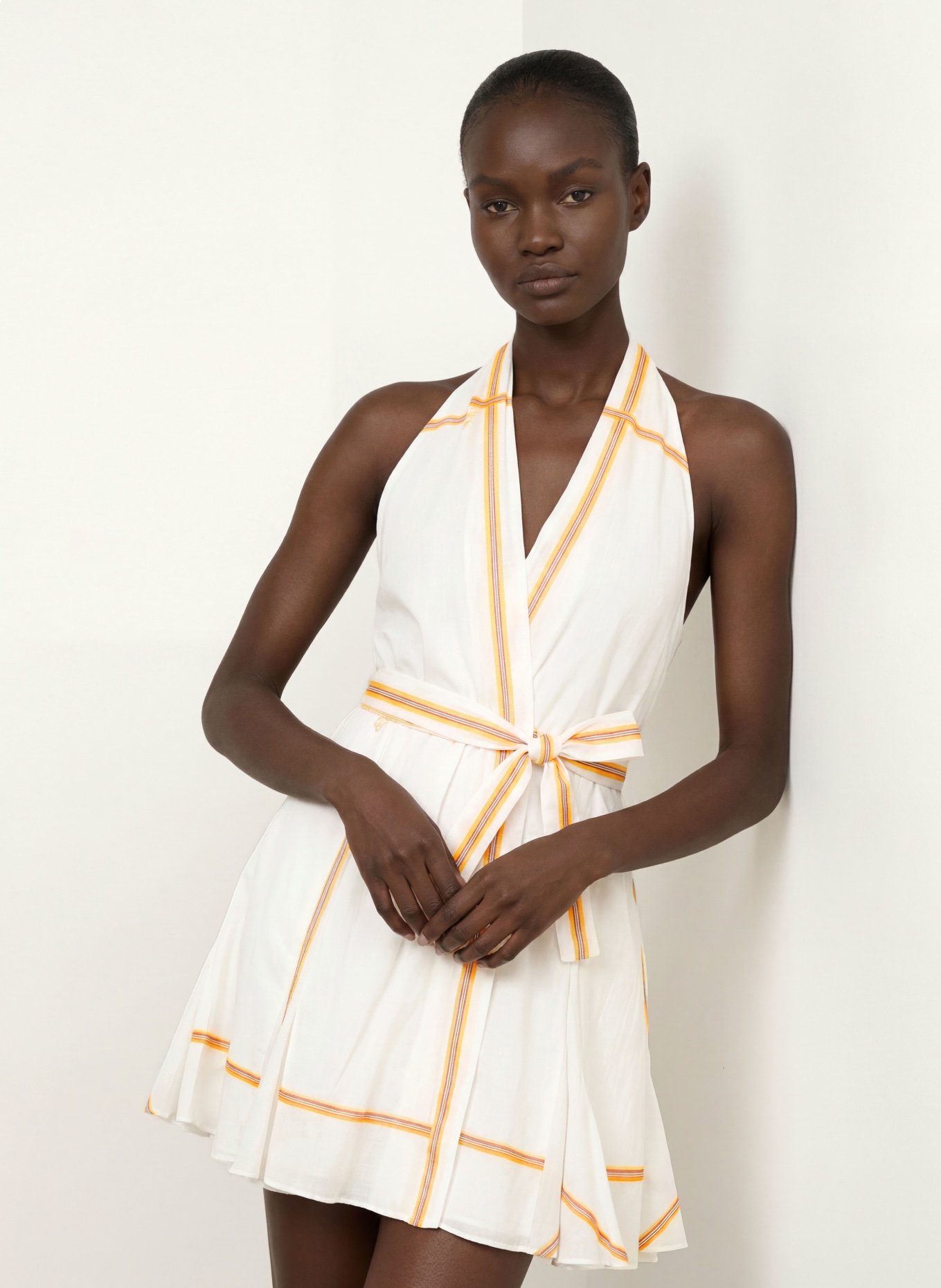maje Kleid: WEISS / DUNKELORANGE / GELB