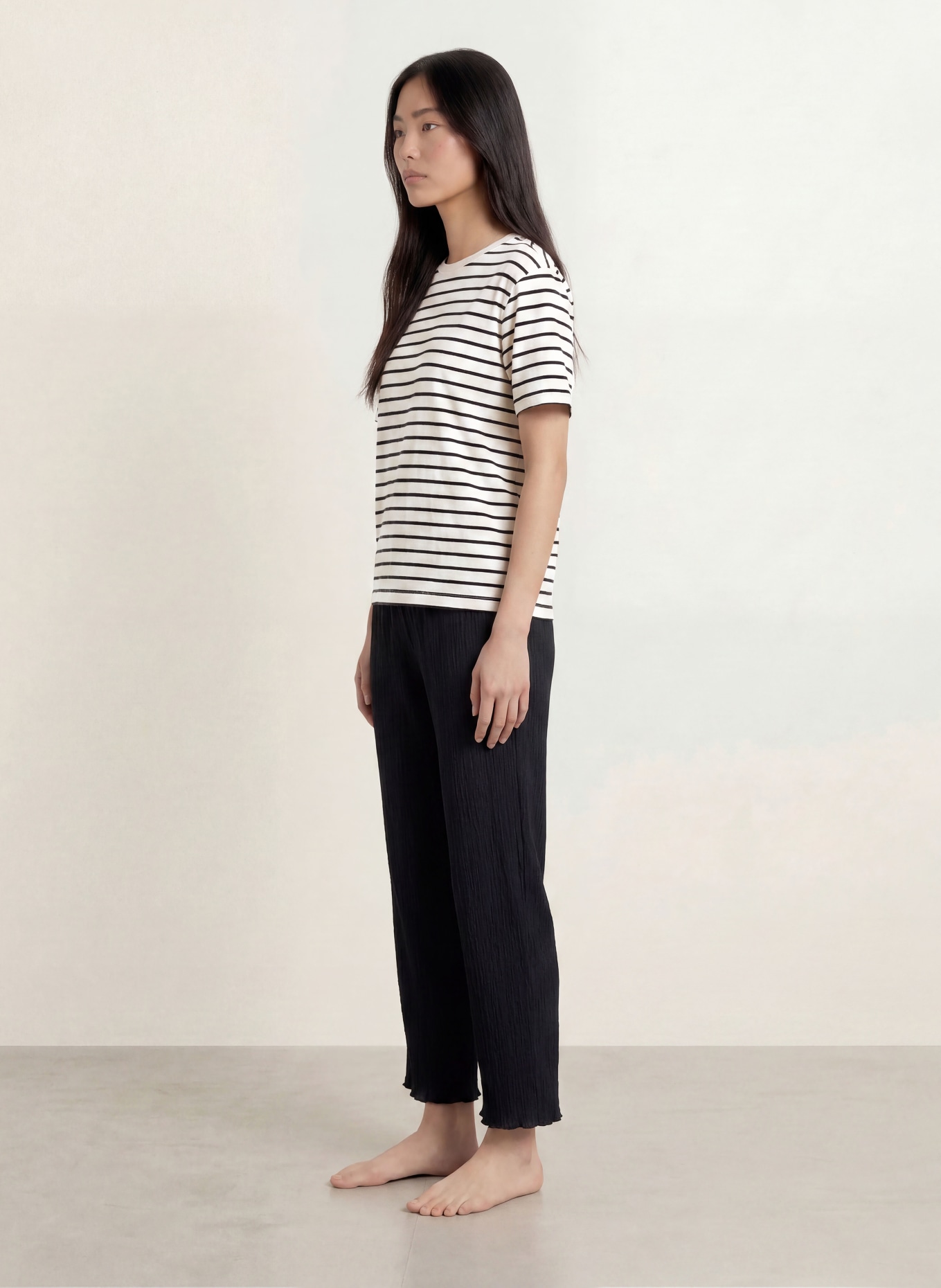 CALIDA Schlafshirt FAVOURITES LAYERING: CREME / SCHWARZ