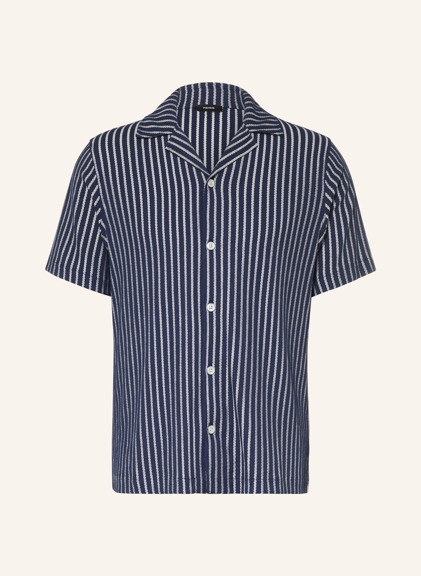 REISS GRIFF Comfort Fit Resort Shirt: DARK BLUE / LIGHT GRAY / WHITE