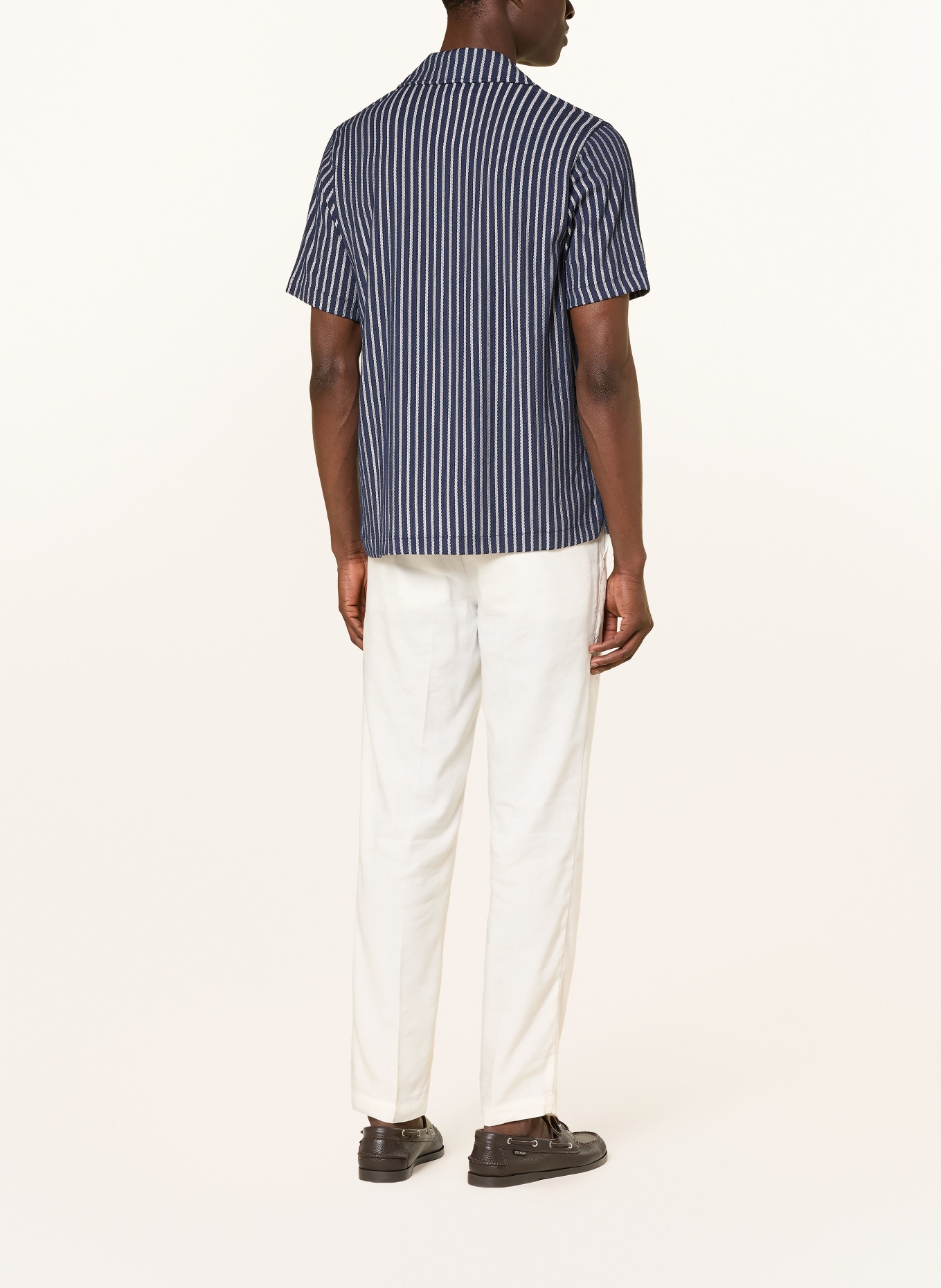 REISS GRIFF Comfort Fit Resort Shirt: DARK BLUE / LIGHT GRAY / WHITE