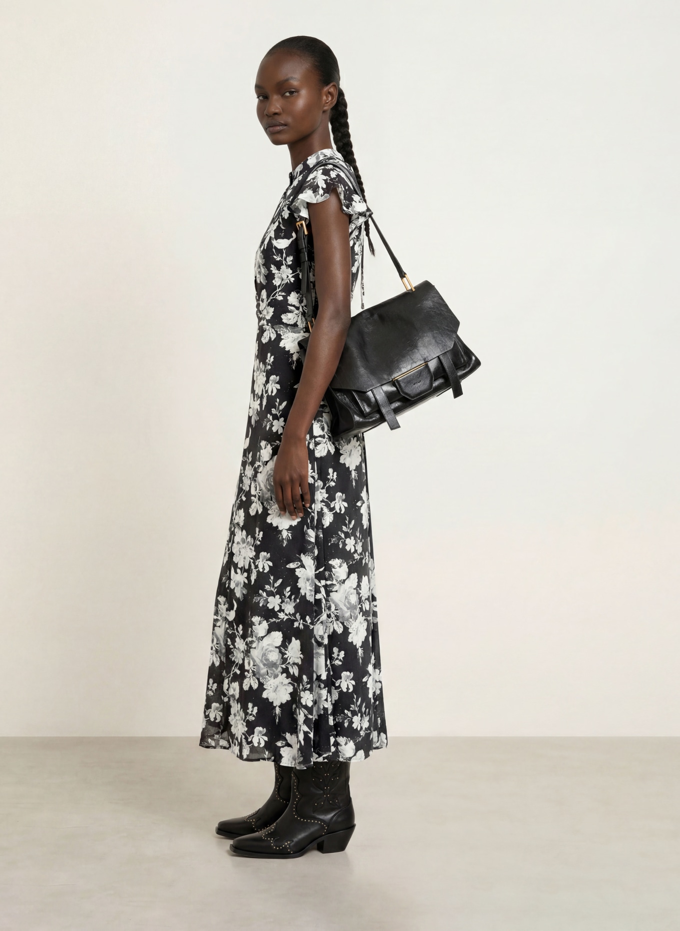 ALLSAINTS Kleid LOLITA: SCHWARZ / HELLGRAU / GRAU