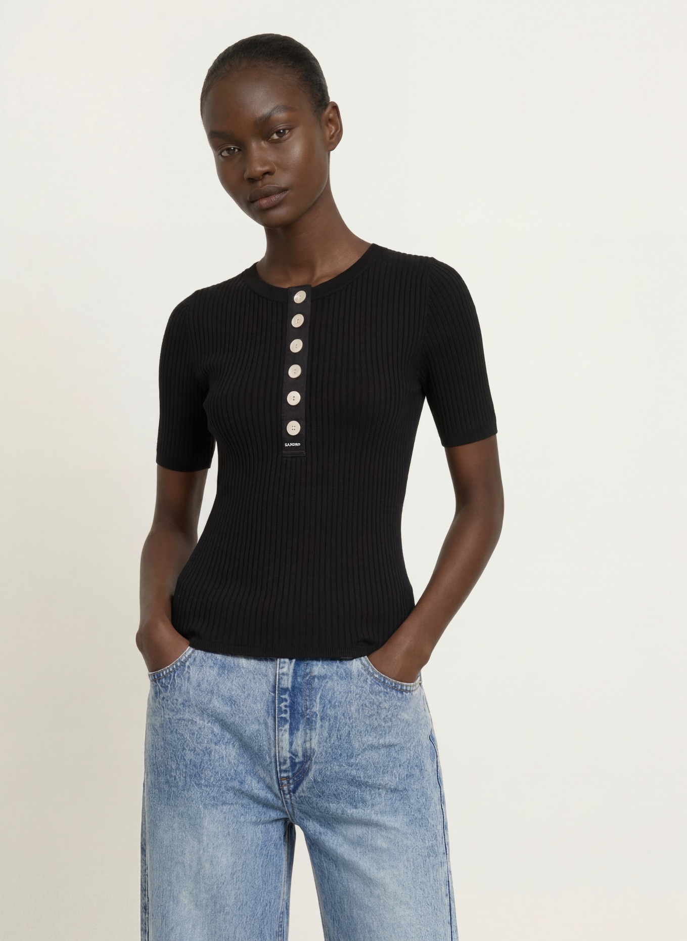 SANDRO Strickshirt: SCHWARZ