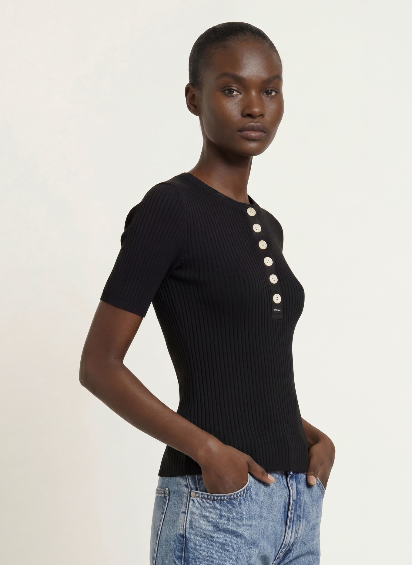 SANDRO Strickshirt: SCHWARZ