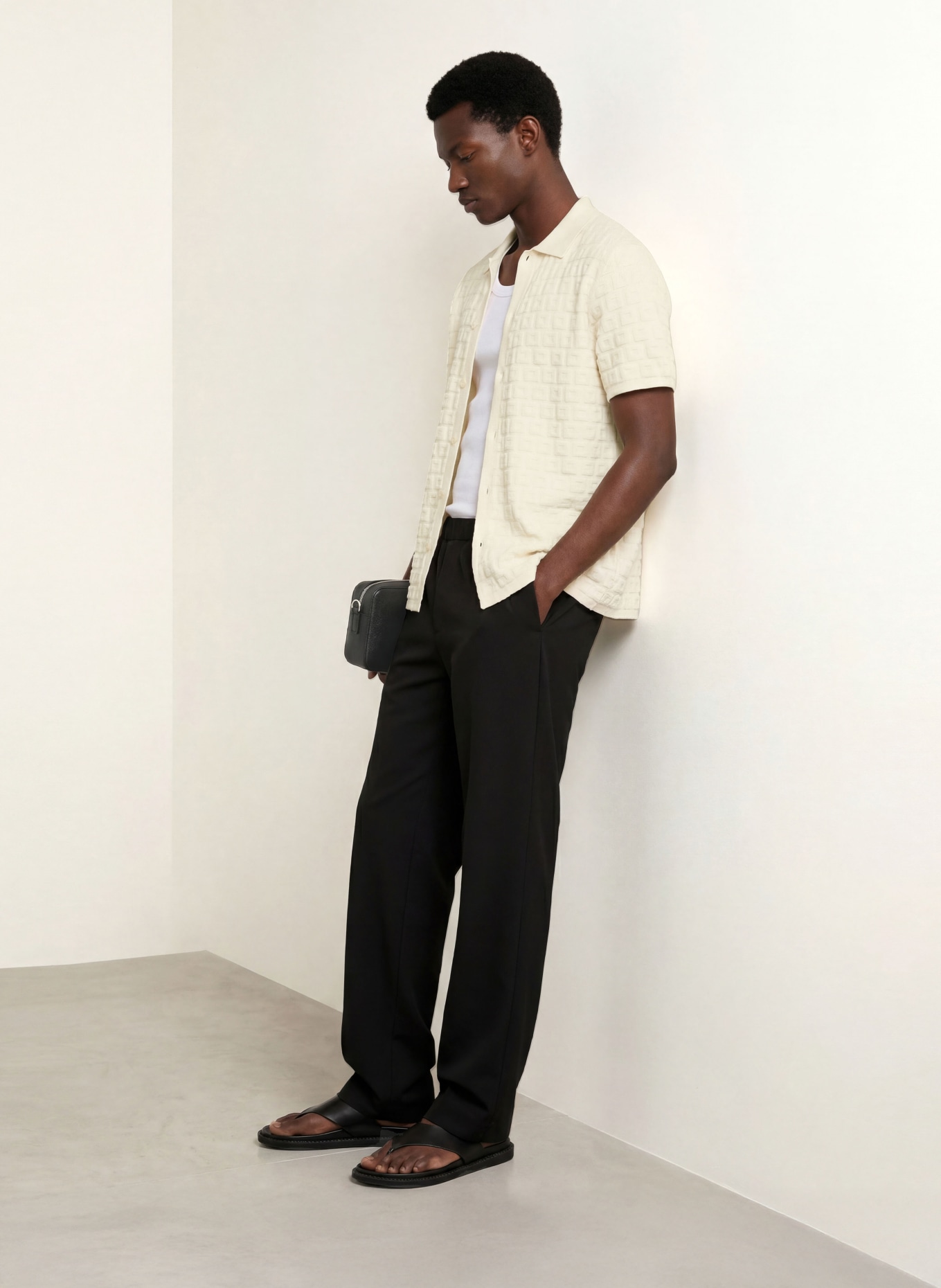 SANDRO Kurzarm-Hemd Comfort Fit: ECRU