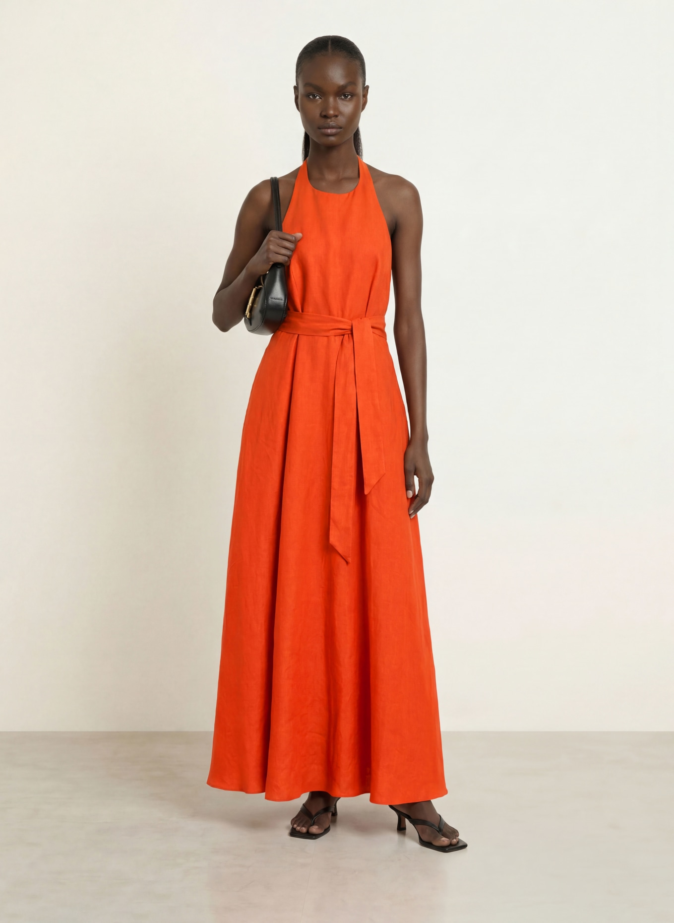 REISS PAULES linen dress with cutouts: DARK ORANGE