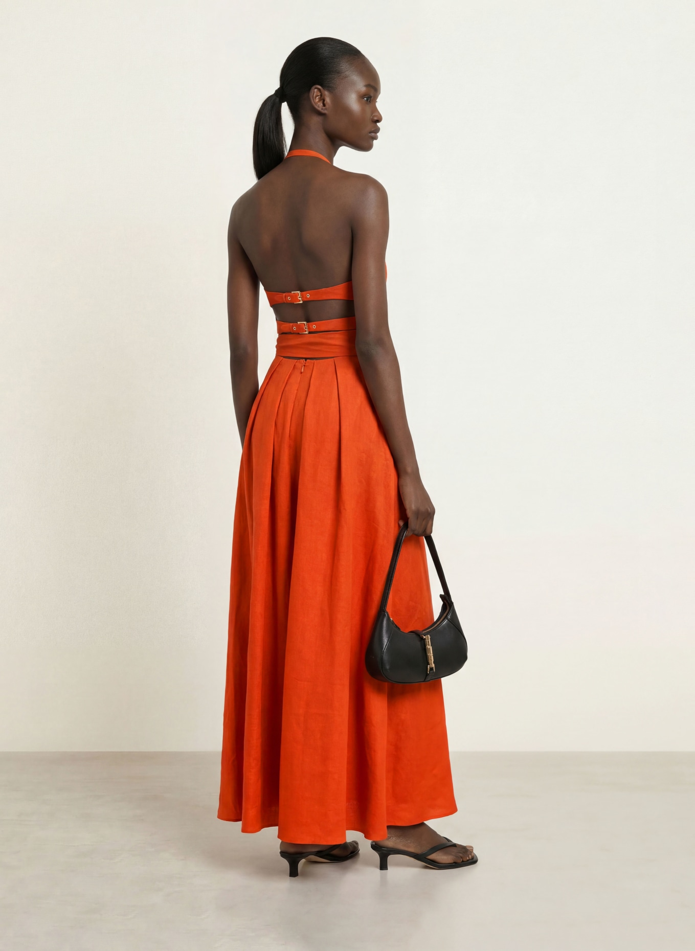 REISS PAULES linen dress with cutouts: DARK ORANGE