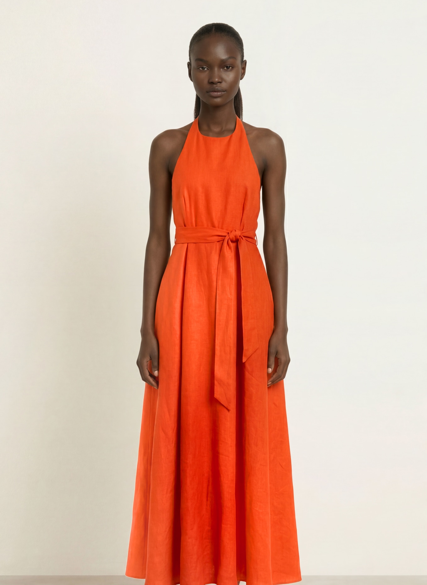 REISS PAULES linen dress with cutouts: DARK ORANGE