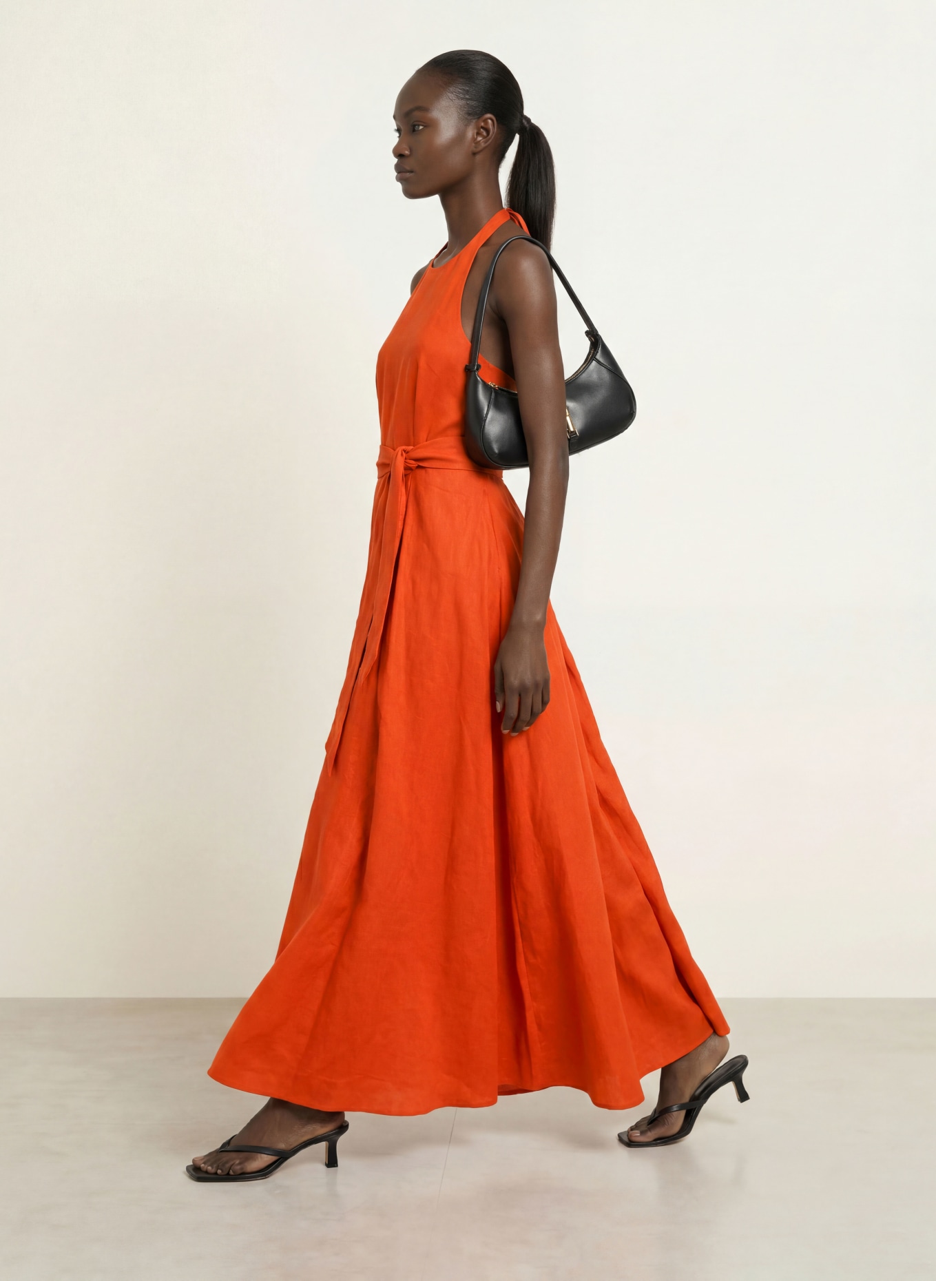 REISS PAULES linen dress with cutouts: DARK ORANGE