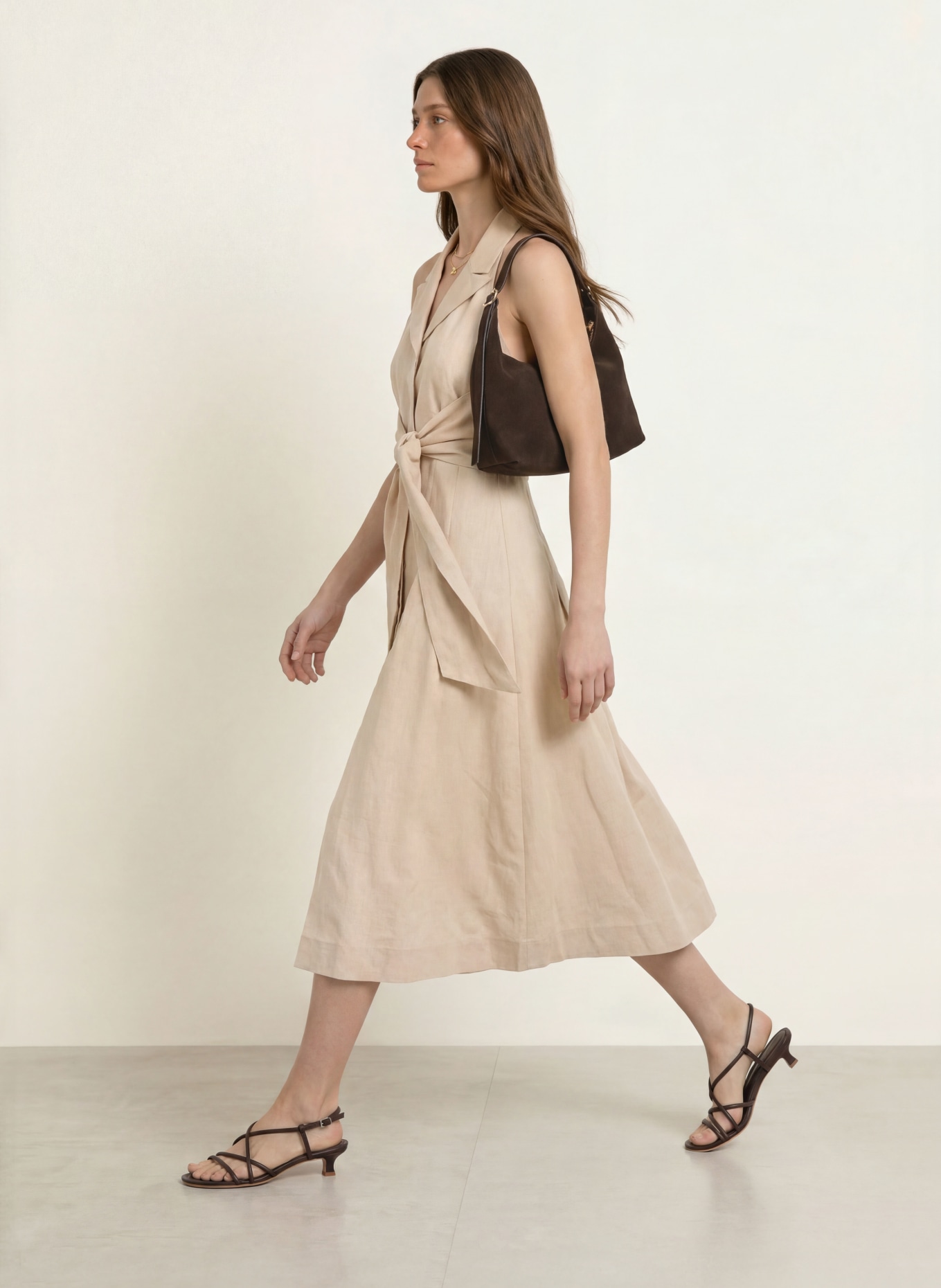 REISS Leinenkleid TARA: BEIGE