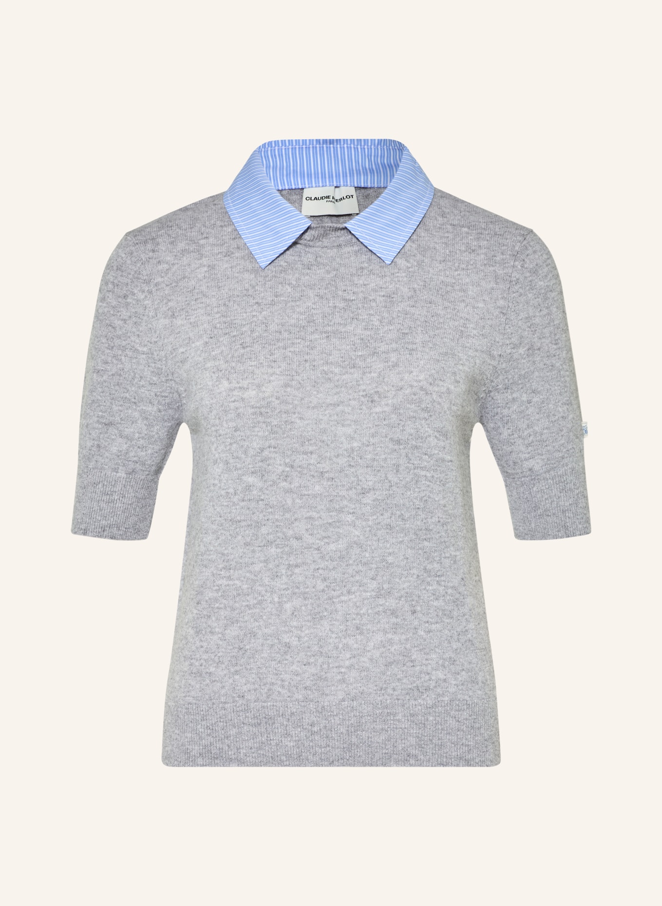 CLAUDIE PIERLOT Strickshirt mit abnehmbarem Kragen: GRAU / HELLBLAU / WEISS