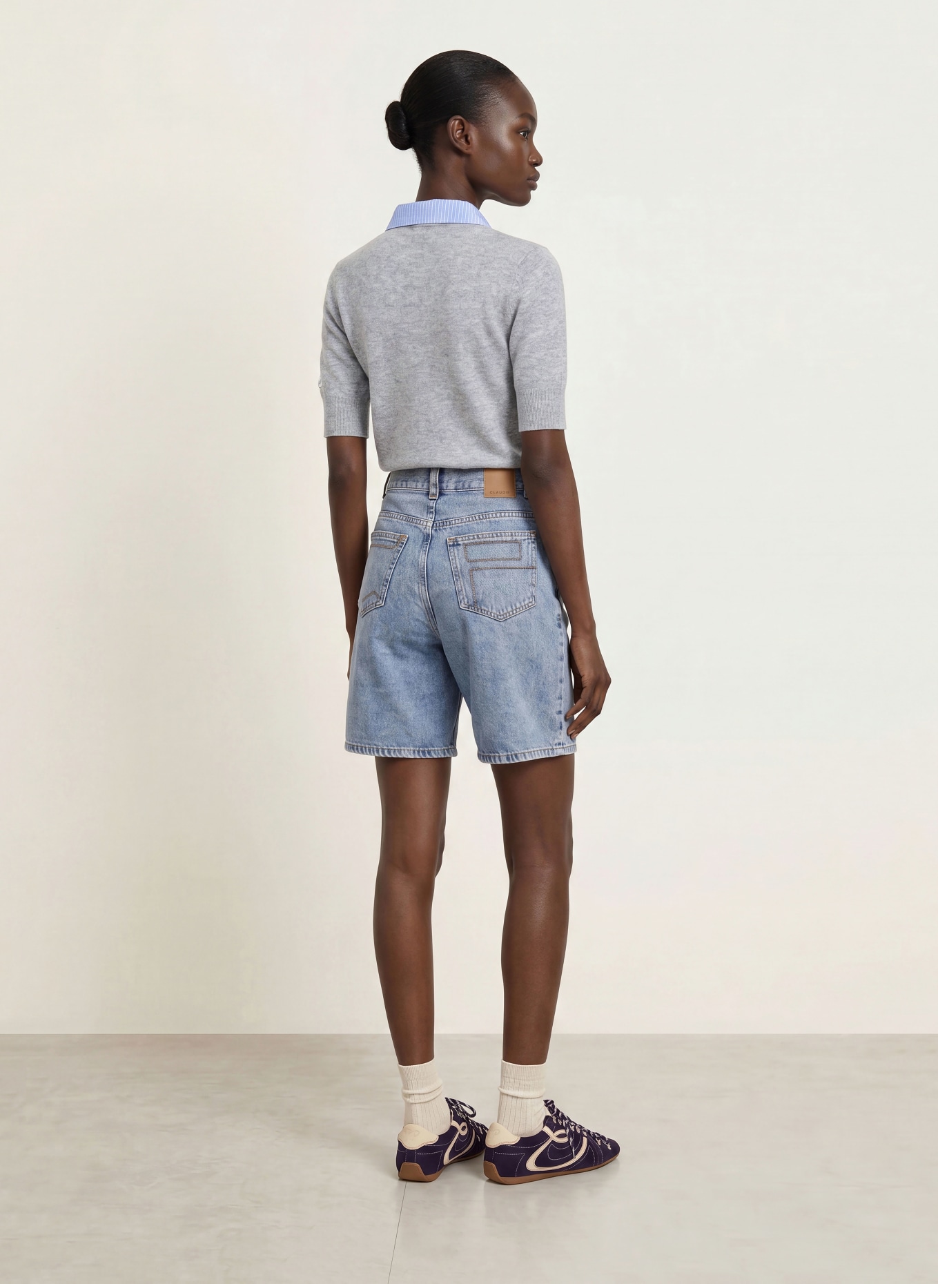 CLAUDIE PIERLOT Strickshirt mit abnehmbarem Kragen: GRAU / HELLBLAU / WEISS