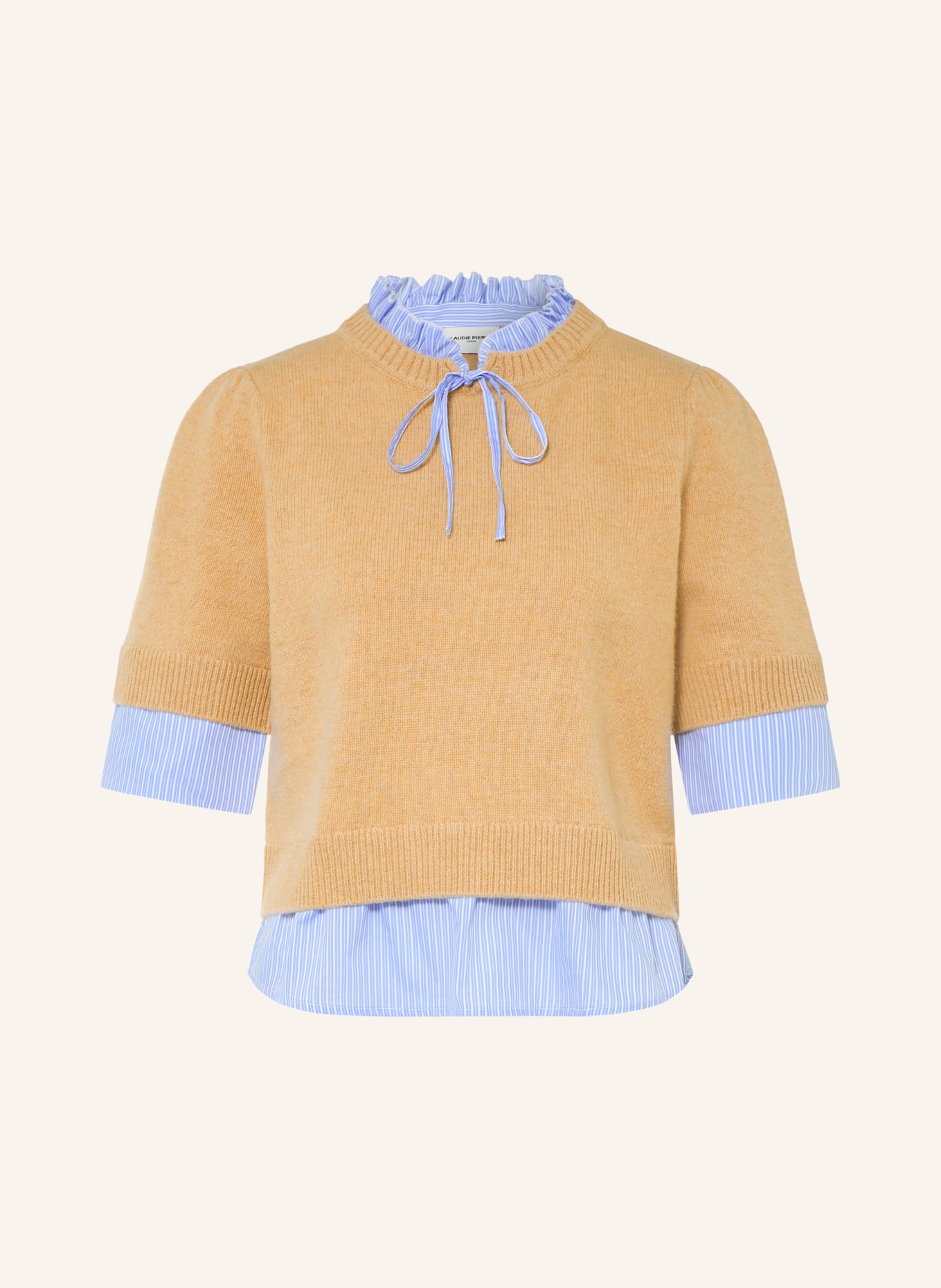 CLAUDIE PIERLOT Strickshirt im Materialmix: CAMEL / HELLBLAU / WEISS