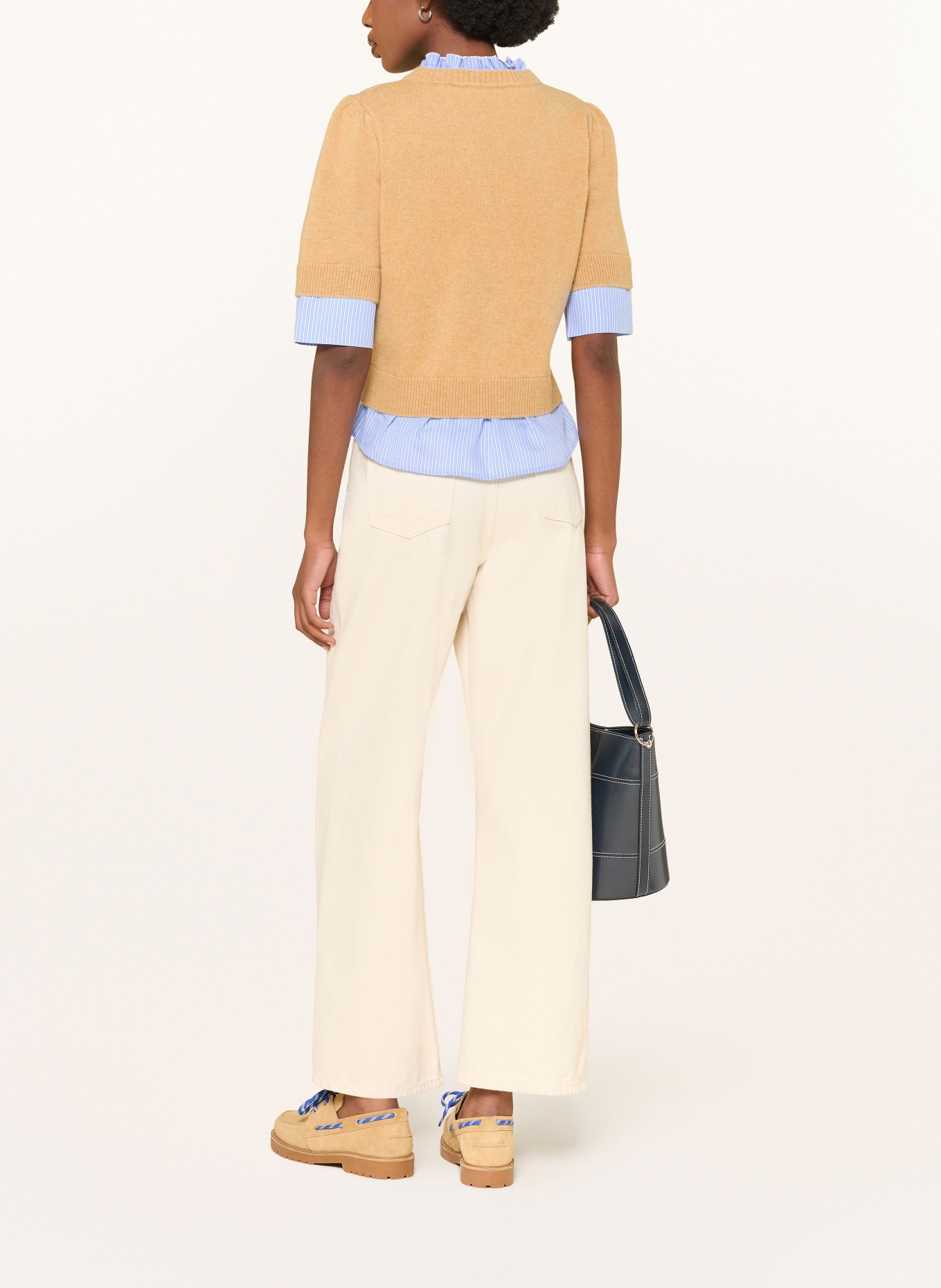CLAUDIE PIERLOT Strickshirt im Materialmix: CAMEL / HELLBLAU / WEISS