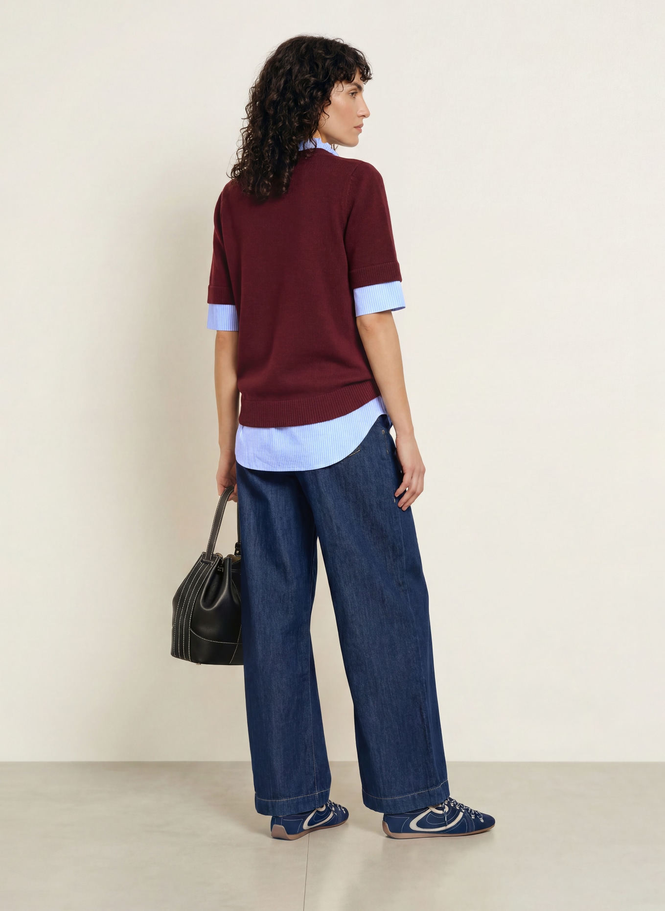 CLAUDIE PIERLOT Strickshirt im Materialmix: DUNKELROT / HELLBLAU / WEISS