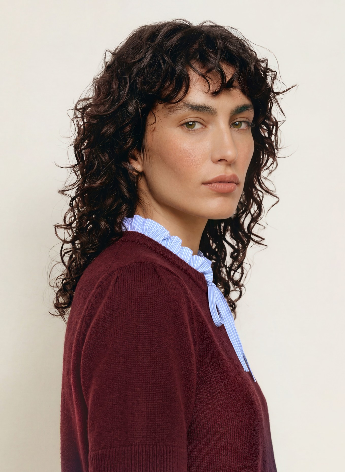 CLAUDIE PIERLOT Strickshirt im Materialmix: DUNKELROT / HELLBLAU / WEISS