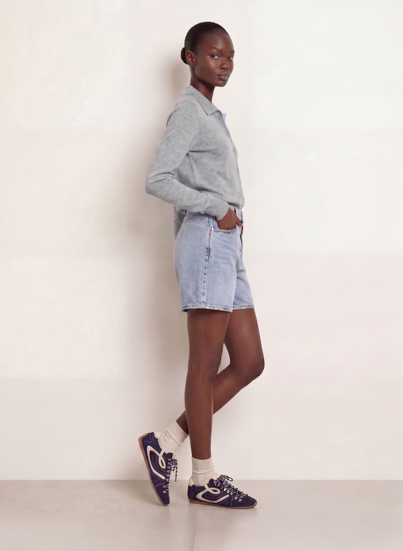 CLAUDIE PIERLOT Strickjacke: GRAU / HELLBLAU / WEISS