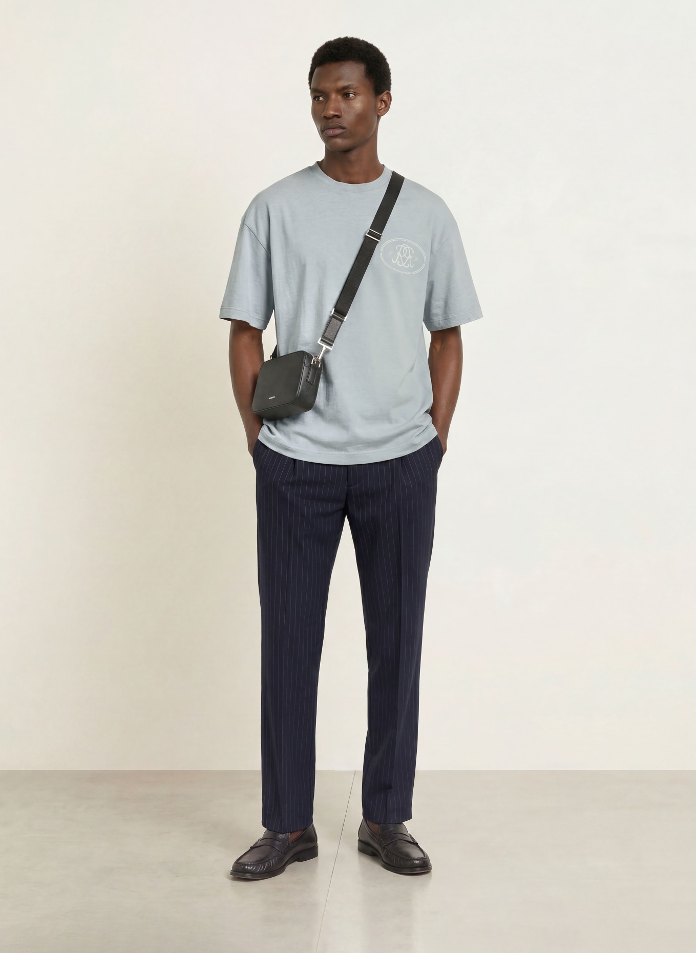 REISS CLEMENT T-shirt: BLUE GRAY / WHITE
