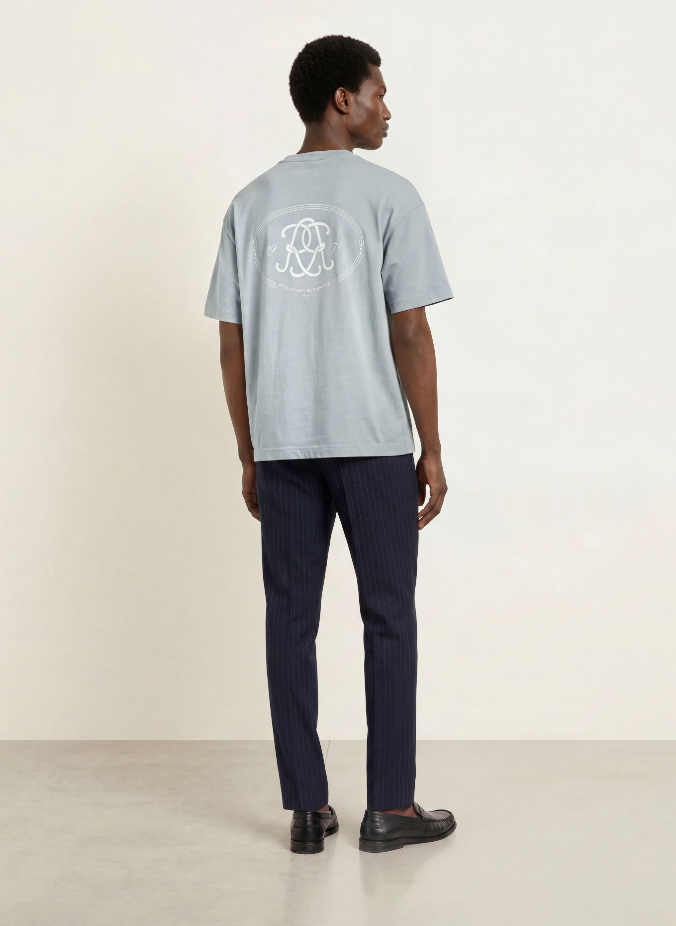 REISS CLEMENT T-shirt: BLUE GRAY / WHITE