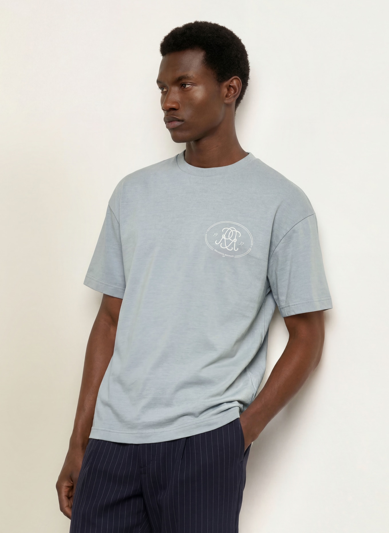 REISS CLEMENT T-shirt: BLUE GRAY / WHITE
