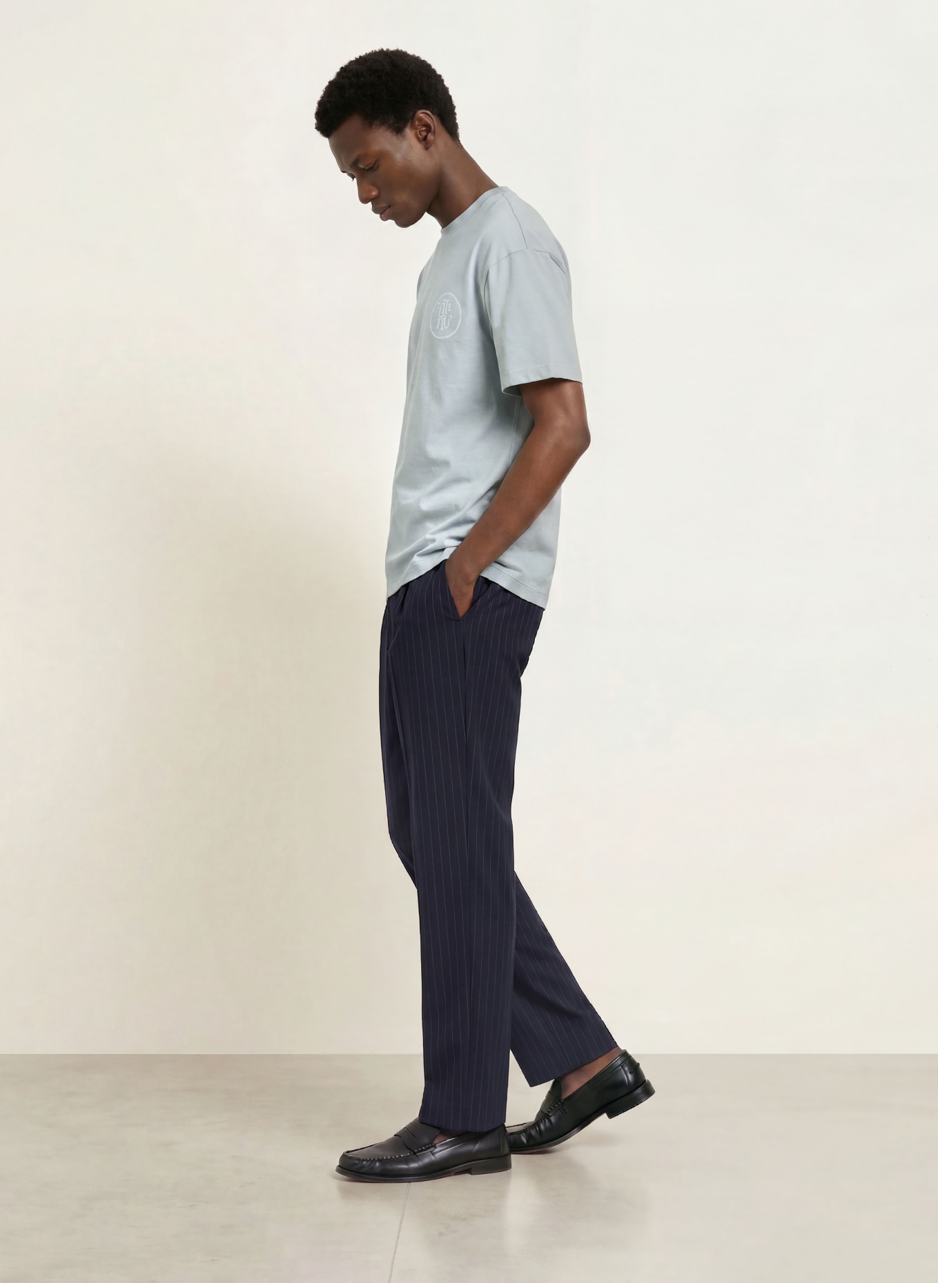 REISS CLEMENT T-shirt: BLUE GRAY / WHITE