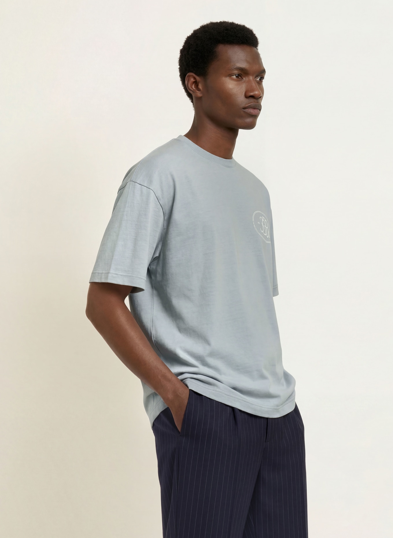 REISS CLEMENT T-shirt: BLUE GRAY / WHITE