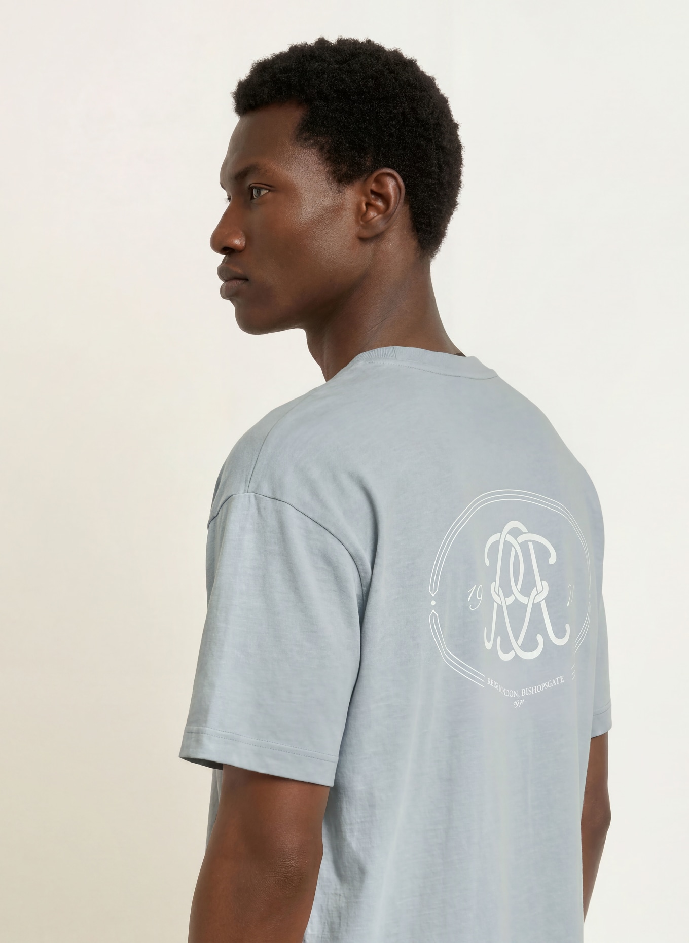 REISS CLEMENT T-shirt: BLUE GRAY / WHITE