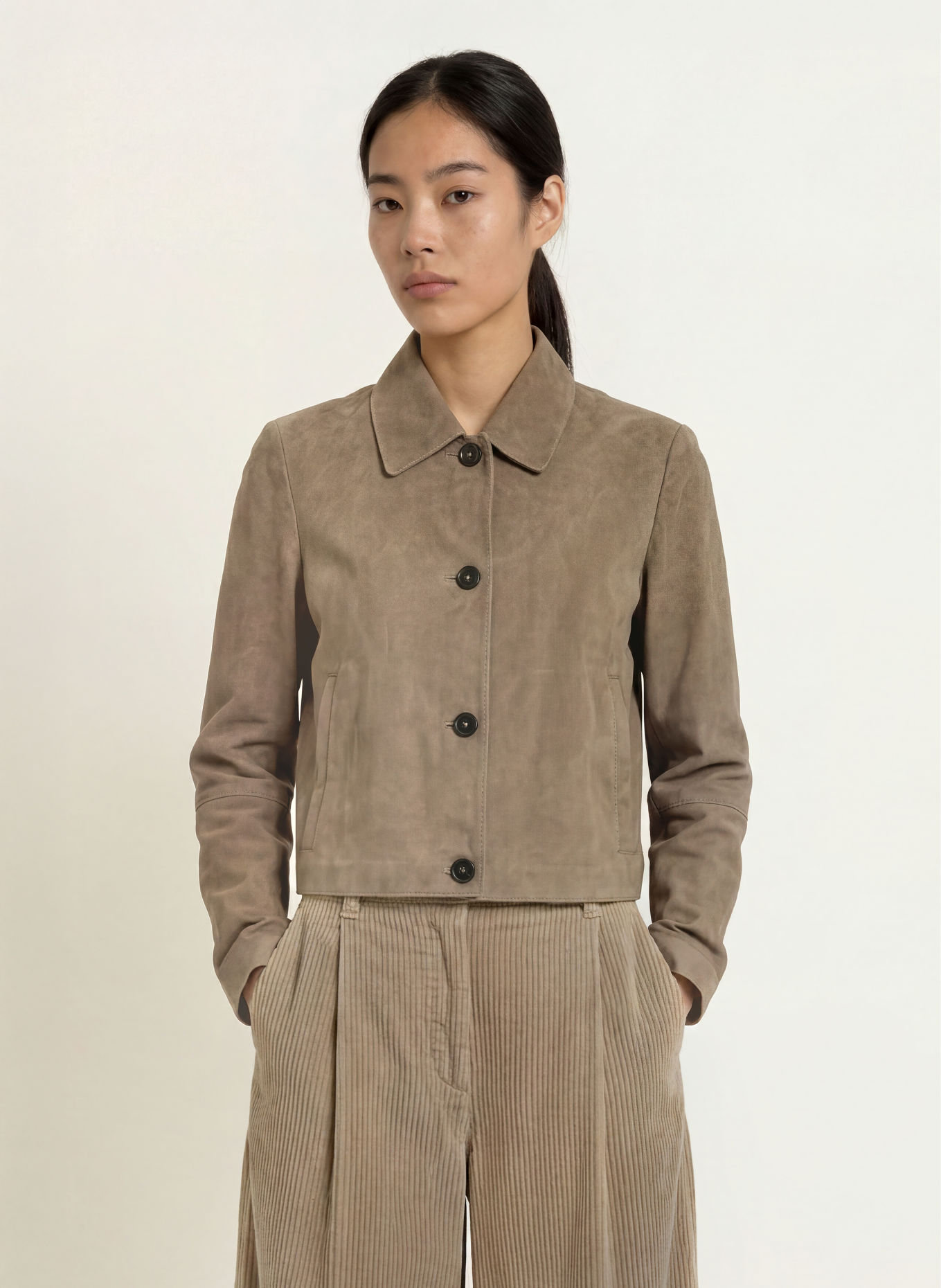 Marc O'Polo Leder-Overshirt: TAUPE