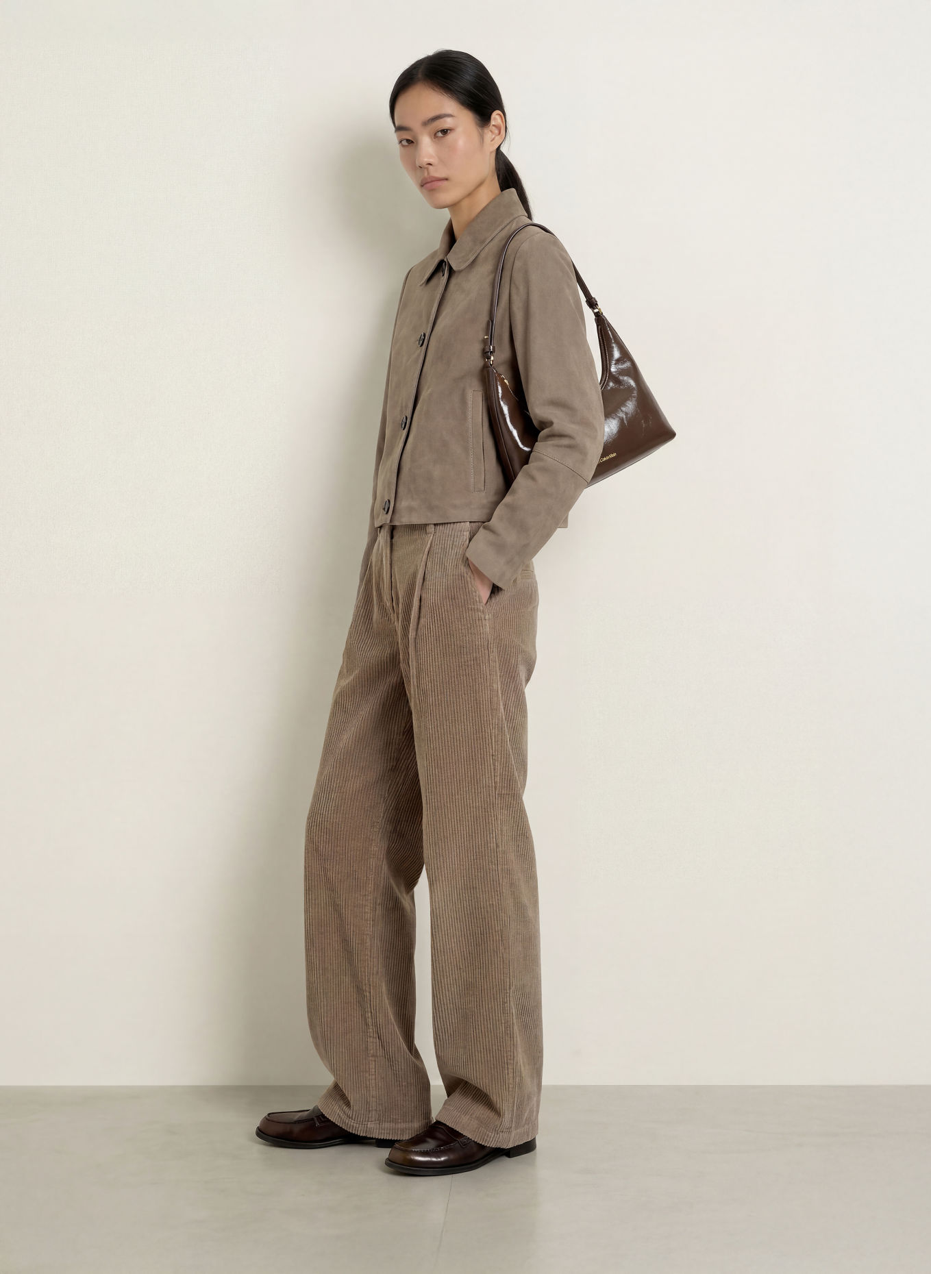 Marc O'Polo Leder-Overshirt: TAUPE