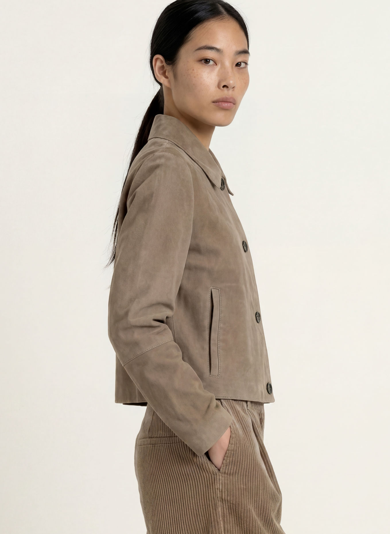 Marc O'Polo Leder-Overshirt: TAUPE