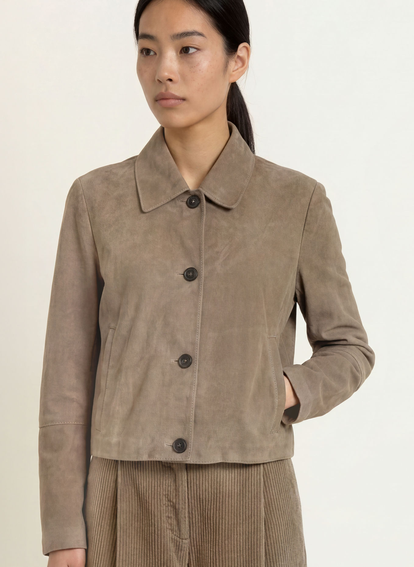 Marc O'Polo Leder-Overshirt: TAUPE
