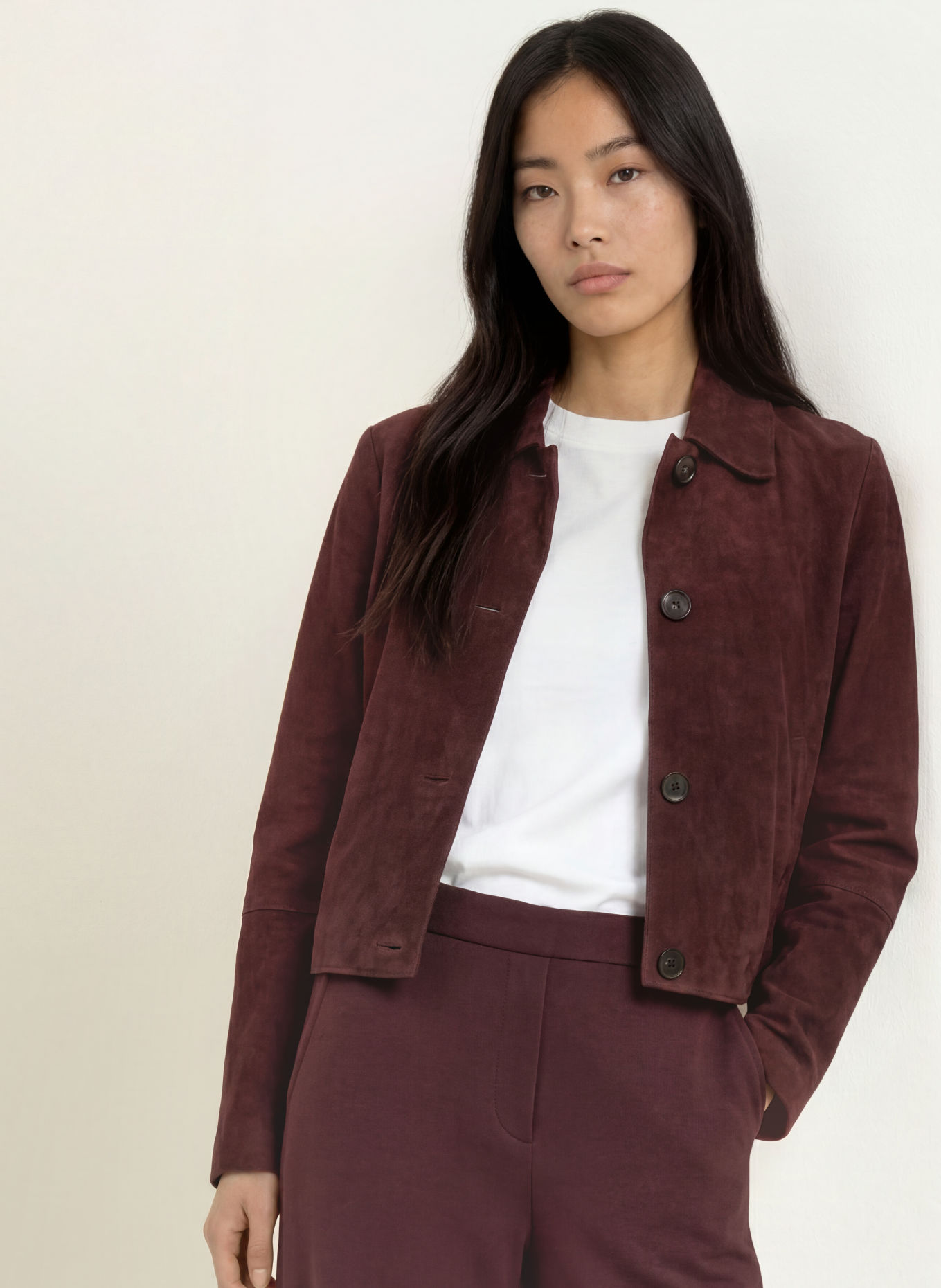 Marc O'Polo Leder-Overshirt: DUNKELROT